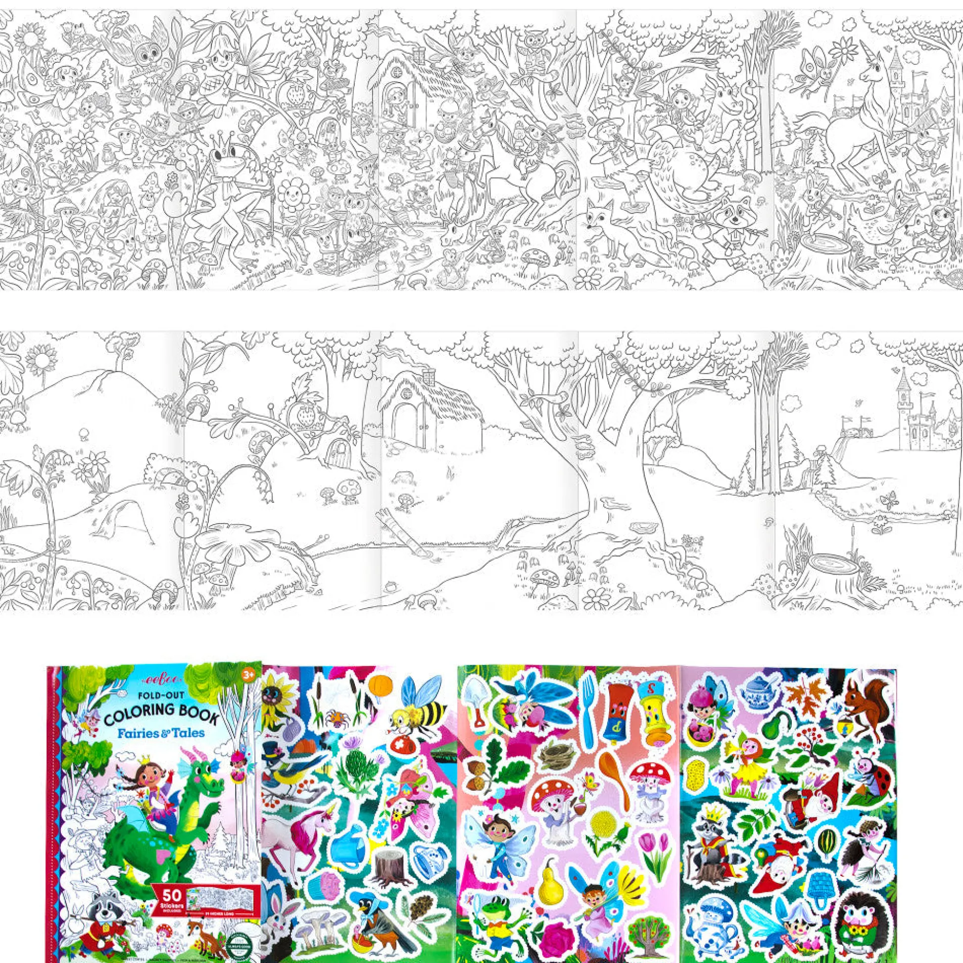 Flat River Group eeBoo Fairies & Tales Fold-Out Coloring Book with Stickers - Ages 3+*Kids Kids Books|Drawing, Color & Painting