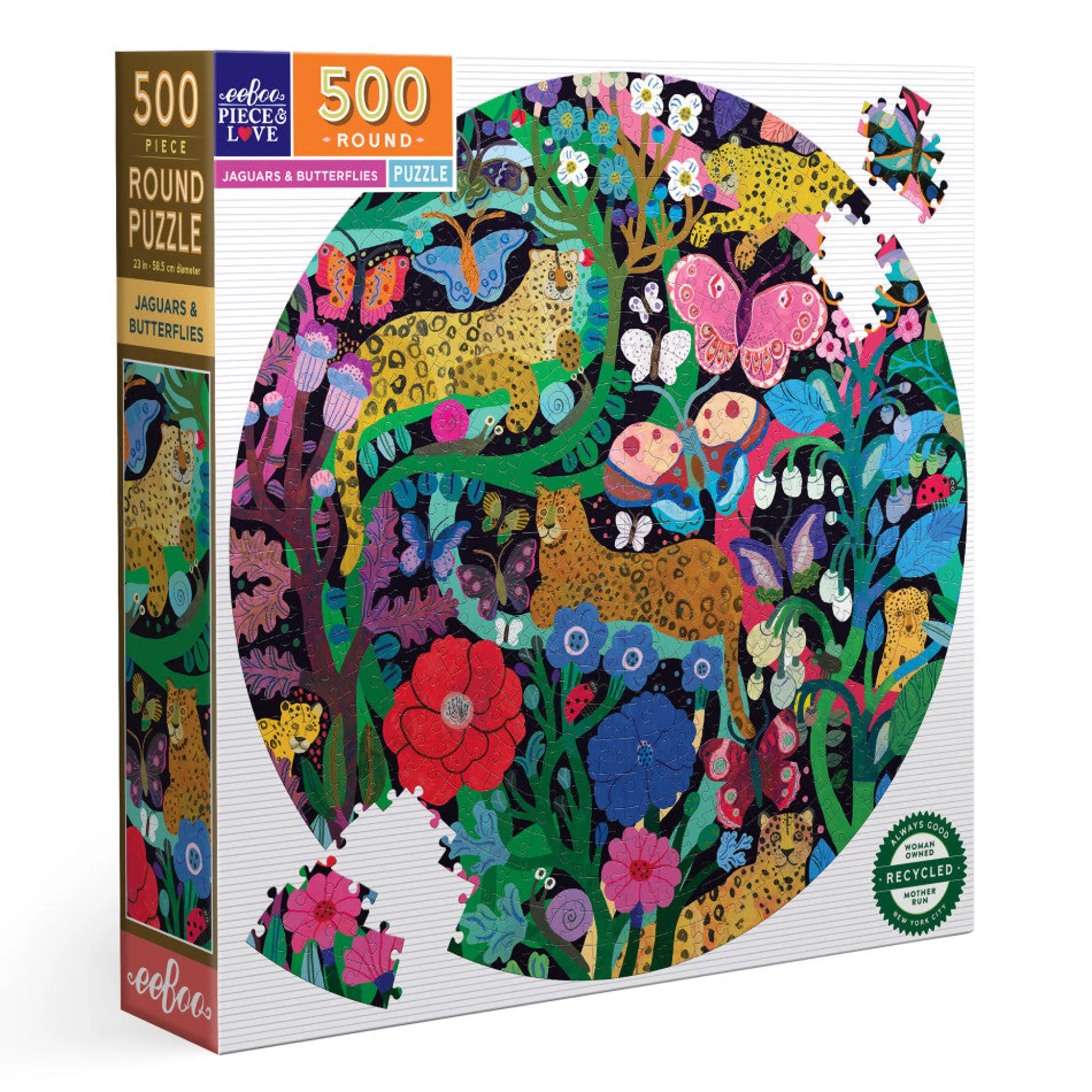 Flat River Group eeBoo Piece & Love Jaguars & Butterflies 500-Piece Round Jigsaw Puzzle* Puzzles
