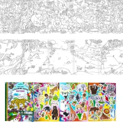 Flat River Group eeBoo Wild Things Fold-Out Coloring Mural Book with 50 Shiny Stickers*Kids Kids Books|Drawing, Color & Painting