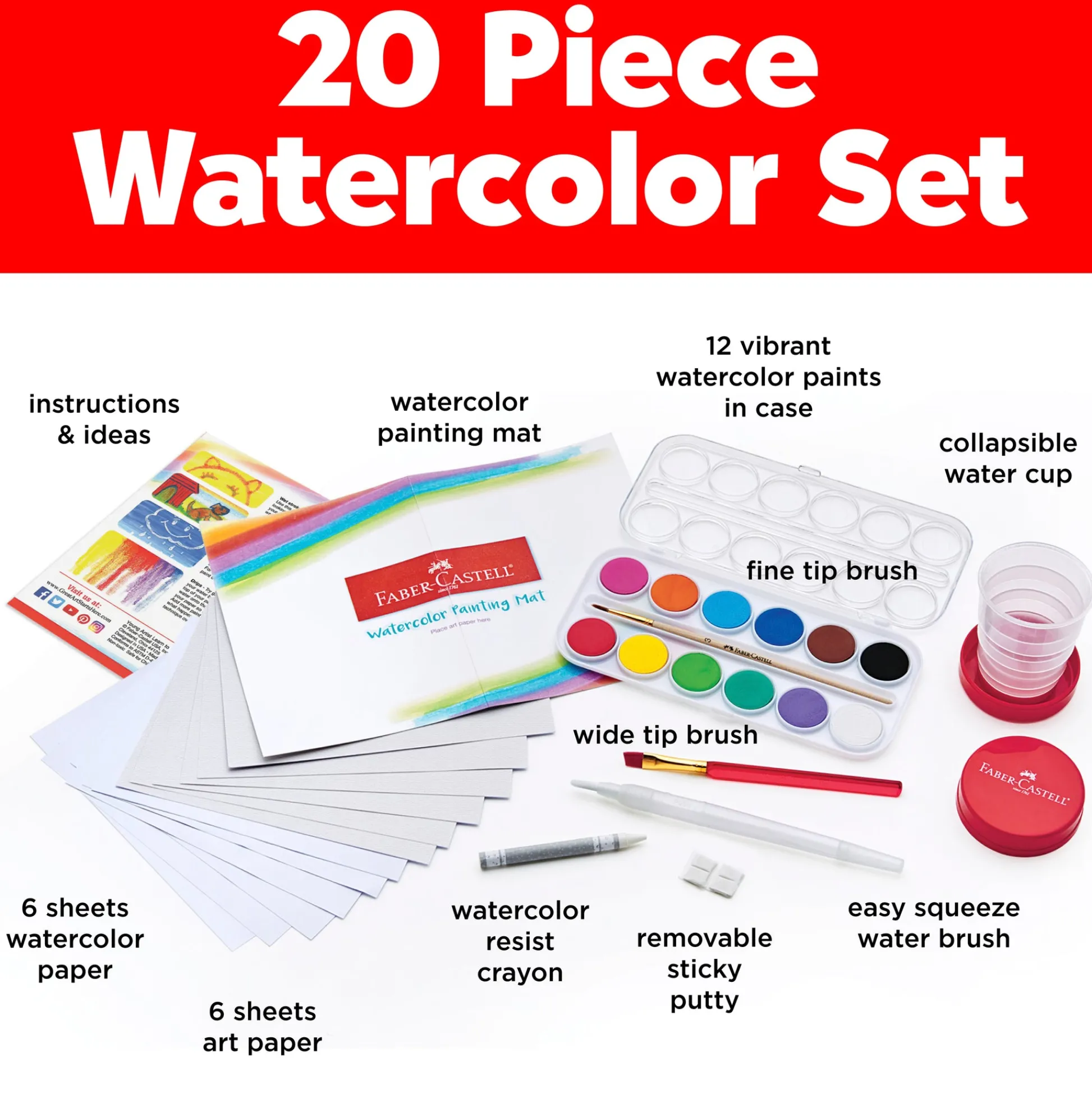 Faber Castell Faber-Castell Young Artist Learn to Watercolor Complete Set* Drawing, Color & Painting
