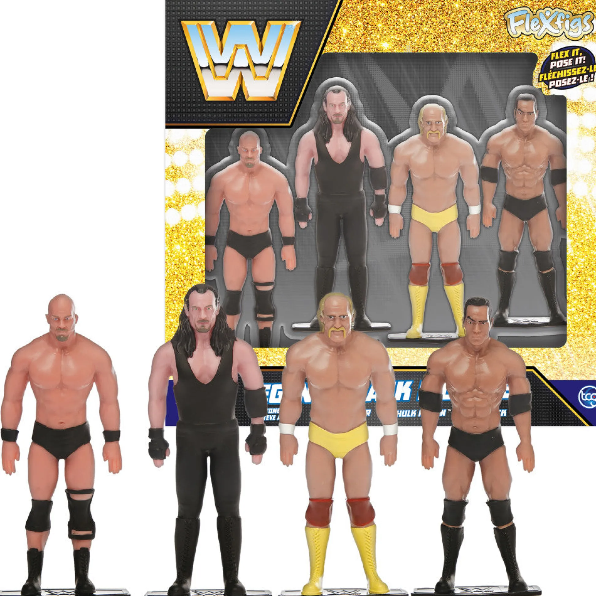 Flat River Group FleXfigs WWE Legends 4-7 inch Articulated Action Figures - The Rock, Hulk Hogan, Stone Cold, Undertaker* Collectible Figures & Playsets