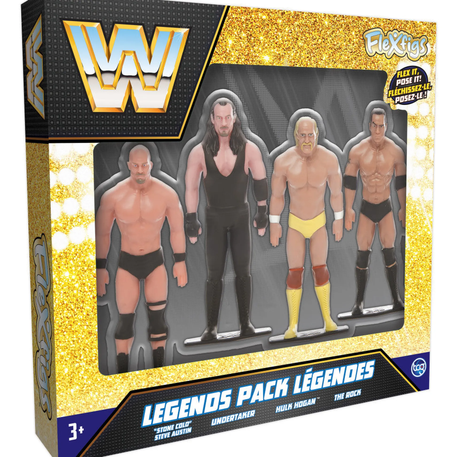 Flat River Group FleXfigs WWE Legends 4-7 inch Articulated Action Figures - The Rock, Hulk Hogan, Stone Cold, Undertaker* Collectible Figures & Playsets