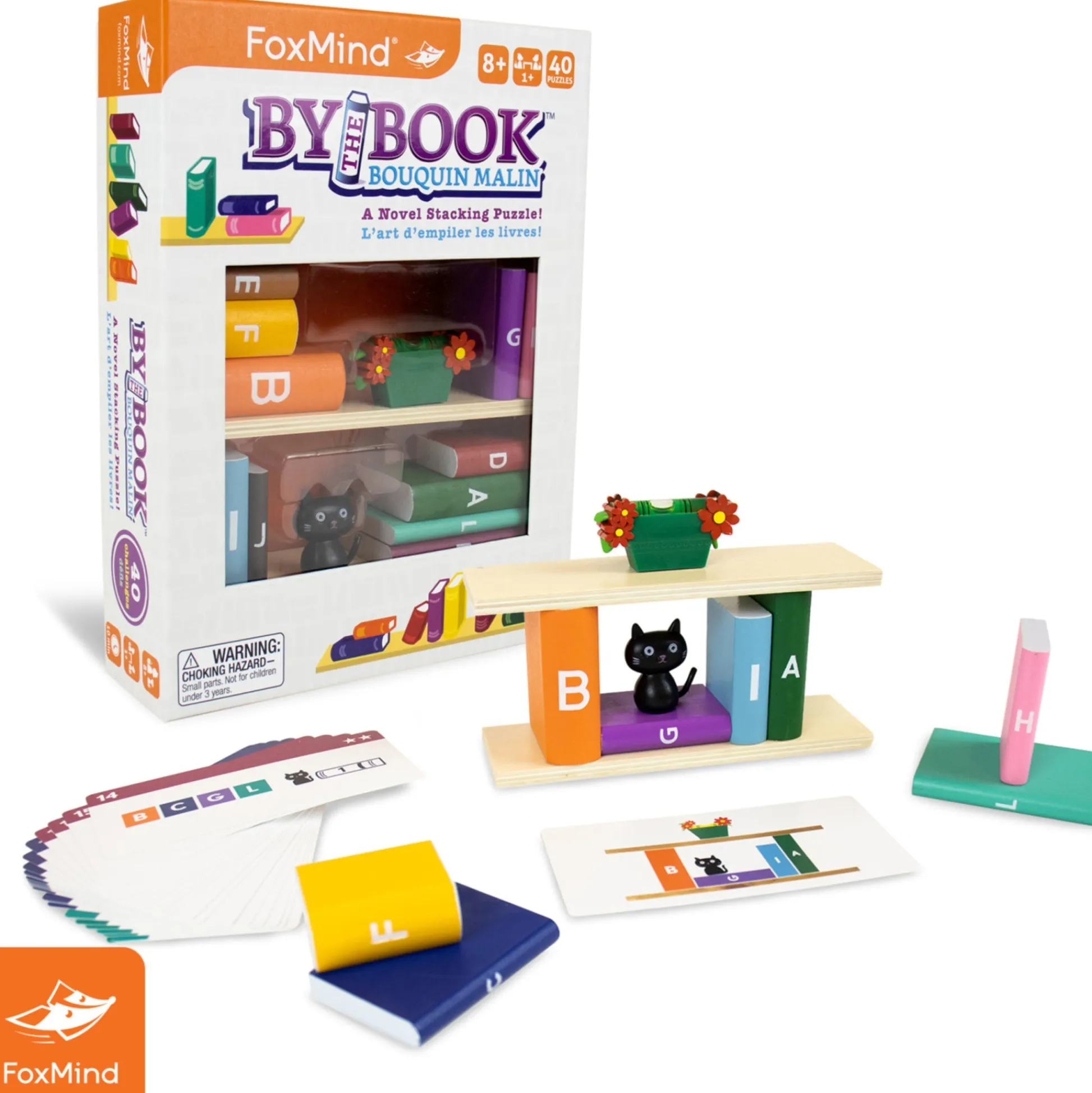 Flat River Group FoxMind By The Book 3D Wooden Stacking Puzzle - 40 Challenges* Puzzles