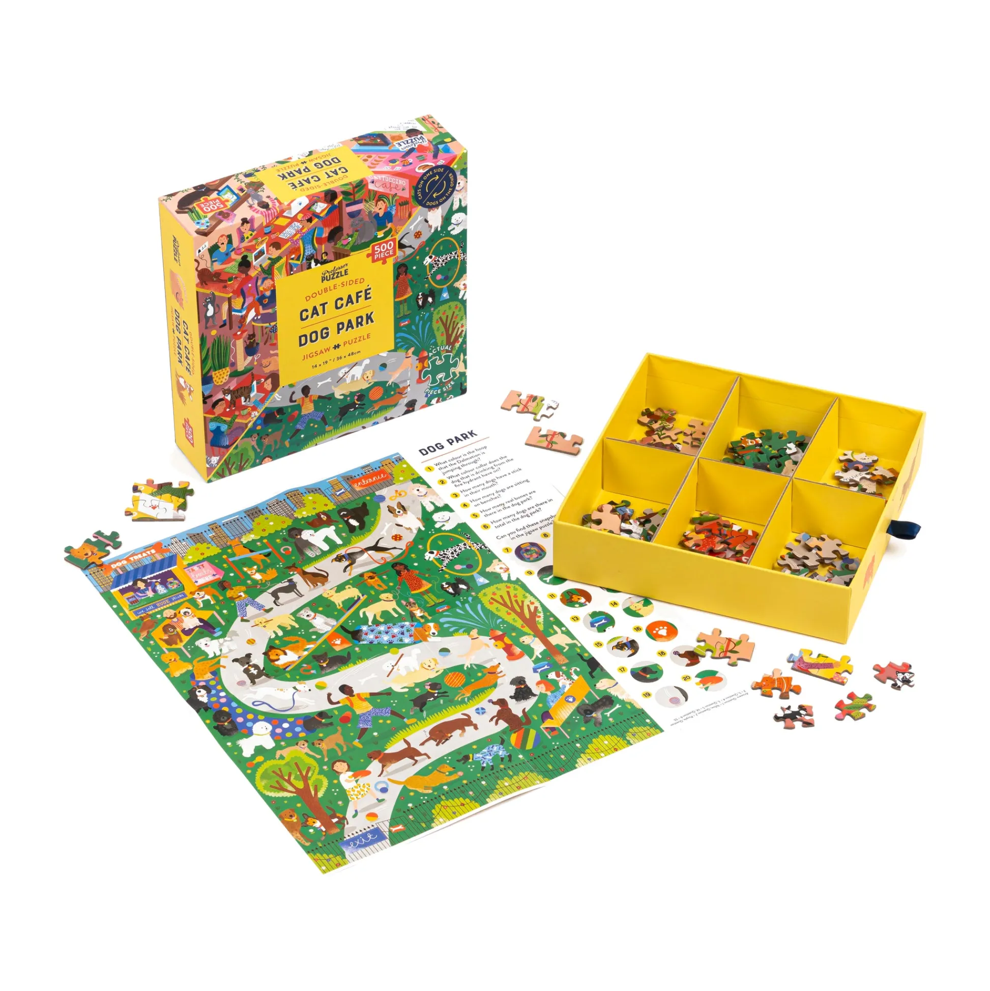 AreYouGame Furry Friends Fiesta Double-Sided Cat Cafe & Dog Park Jigsaw Puzzle - 500 pc* Puzzles