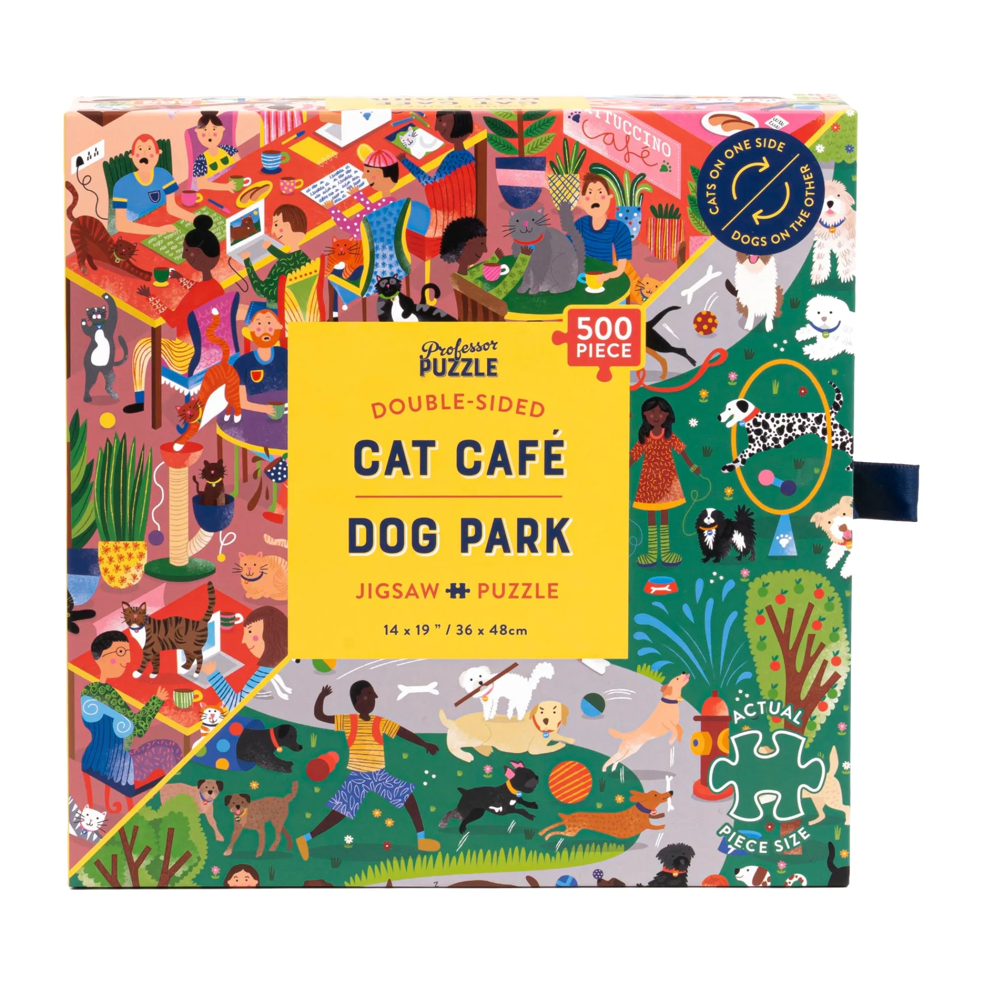 AreYouGame Furry Friends Fiesta Double-Sided Cat Cafe & Dog Park Jigsaw Puzzle - 500 pc* Puzzles