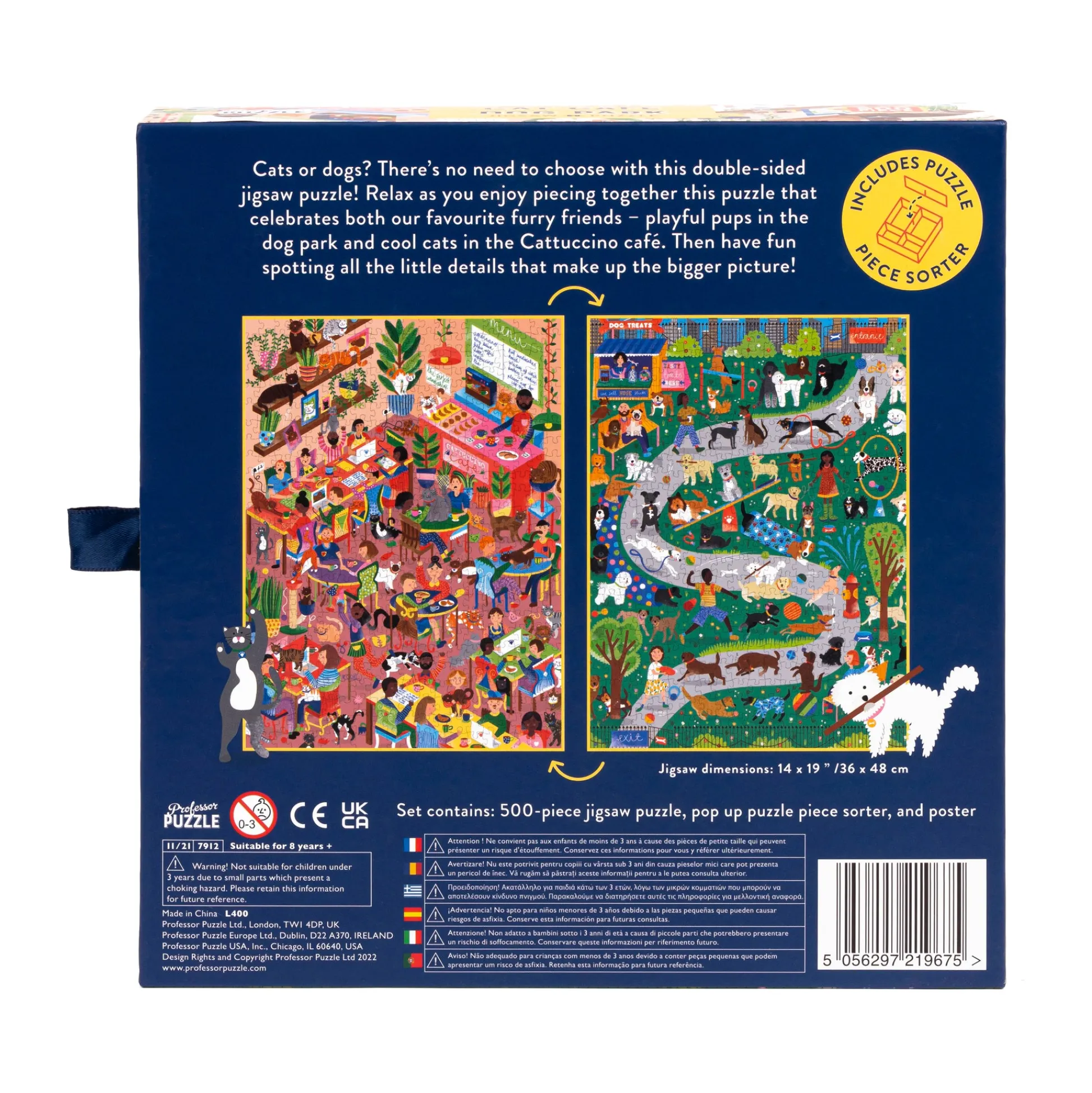 AreYouGame Furry Friends Fiesta Double-Sided Cat Cafe & Dog Park Jigsaw Puzzle - 500 pc* Puzzles
