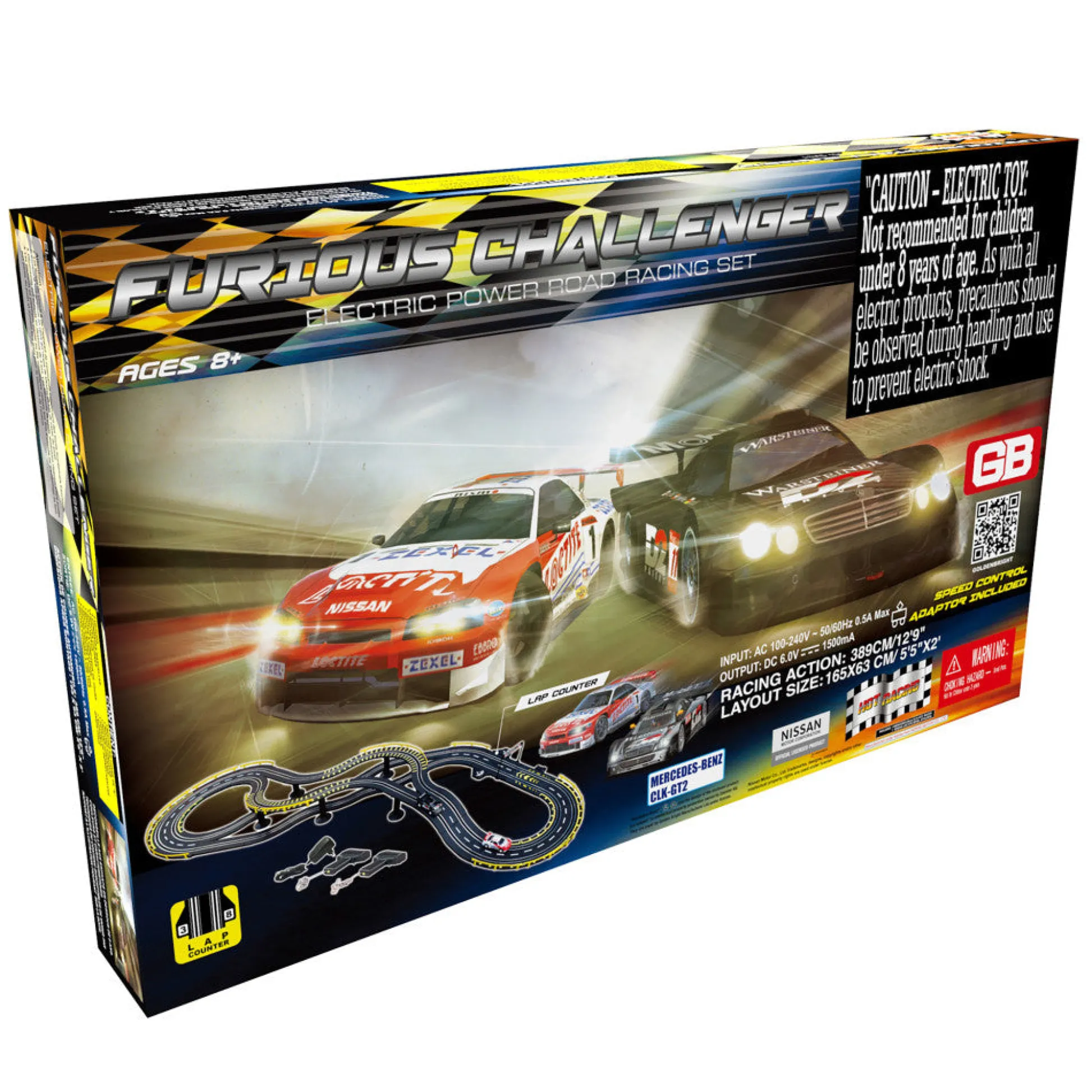 Flat River Group GB Furious Challenger Electric Power Road Racing Set with Mercedes Benz CLK GT2 and Nissan Skyline GT-R* Playsets & Racetracks
