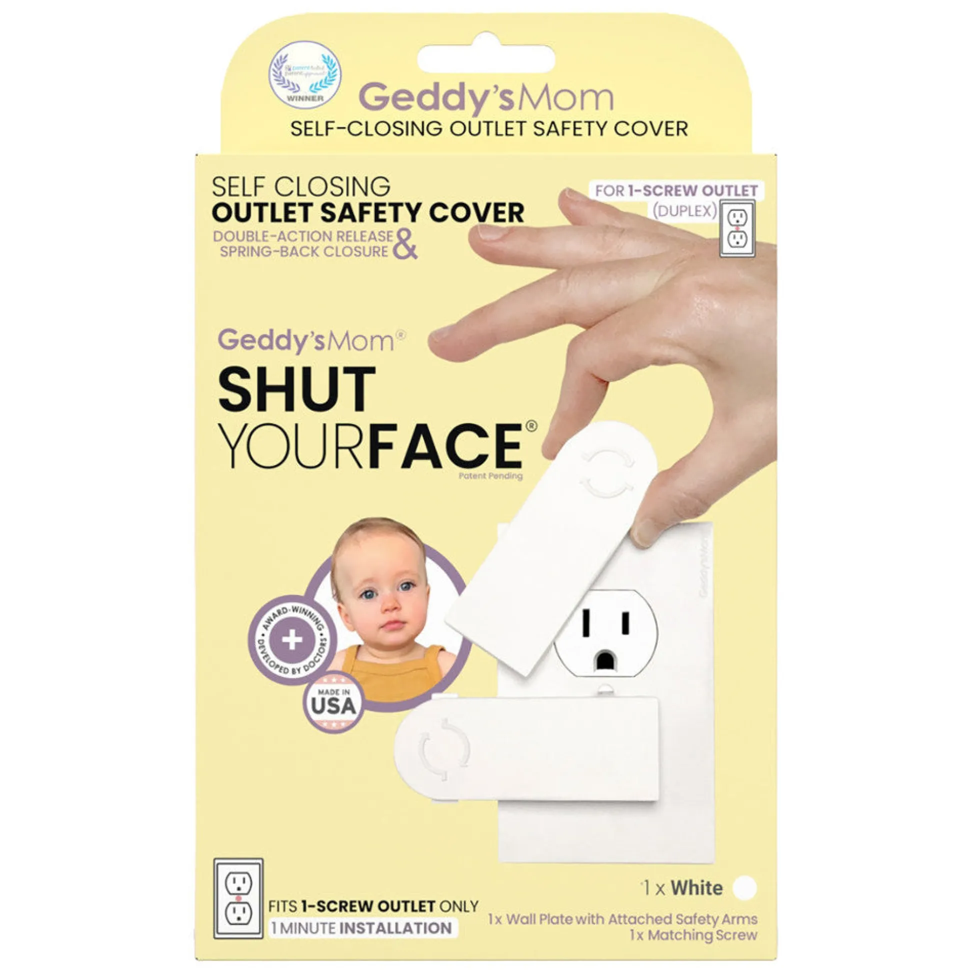 Flat River Group Geddy's Mom: Shut Your Face - White Self-Closing Outlet Safety Cover* Developmental Toys