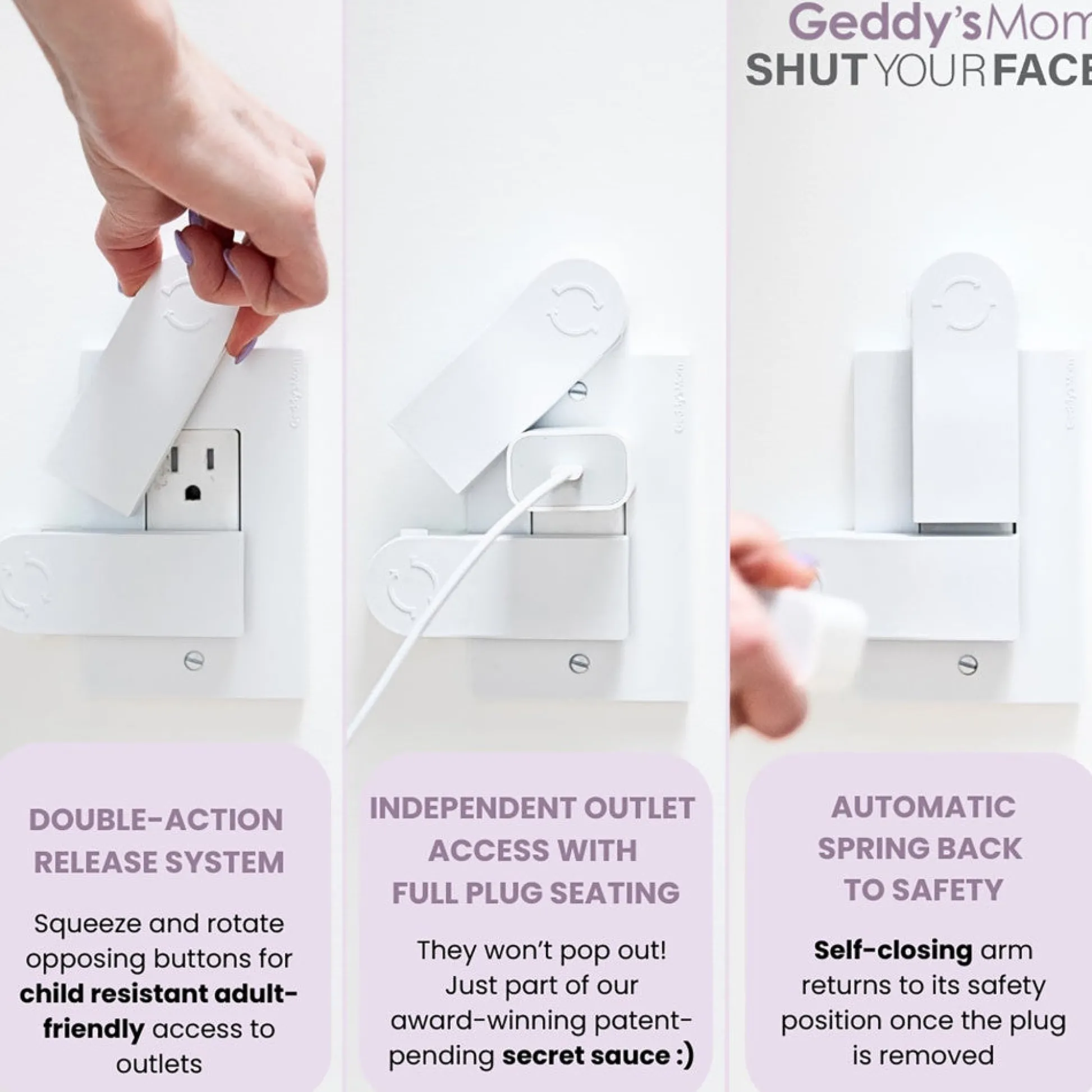 Flat River Group Geddy's Mom: Shut Your Face - White Self-Closing Outlet Safety Cover* Developmental Toys