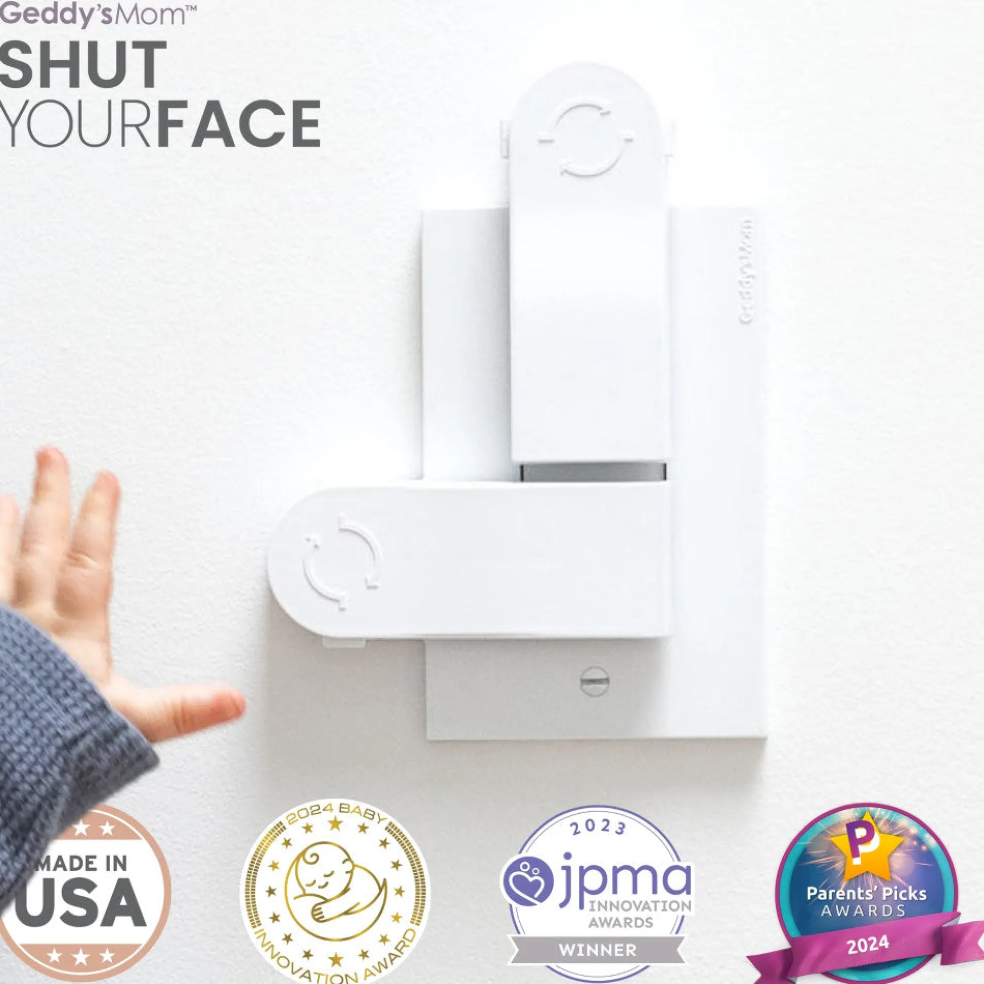 Flat River Group Geddy's Mom: Shut Your Face - White - Self-Closing Outlet Safety Cover* Developmental Toys