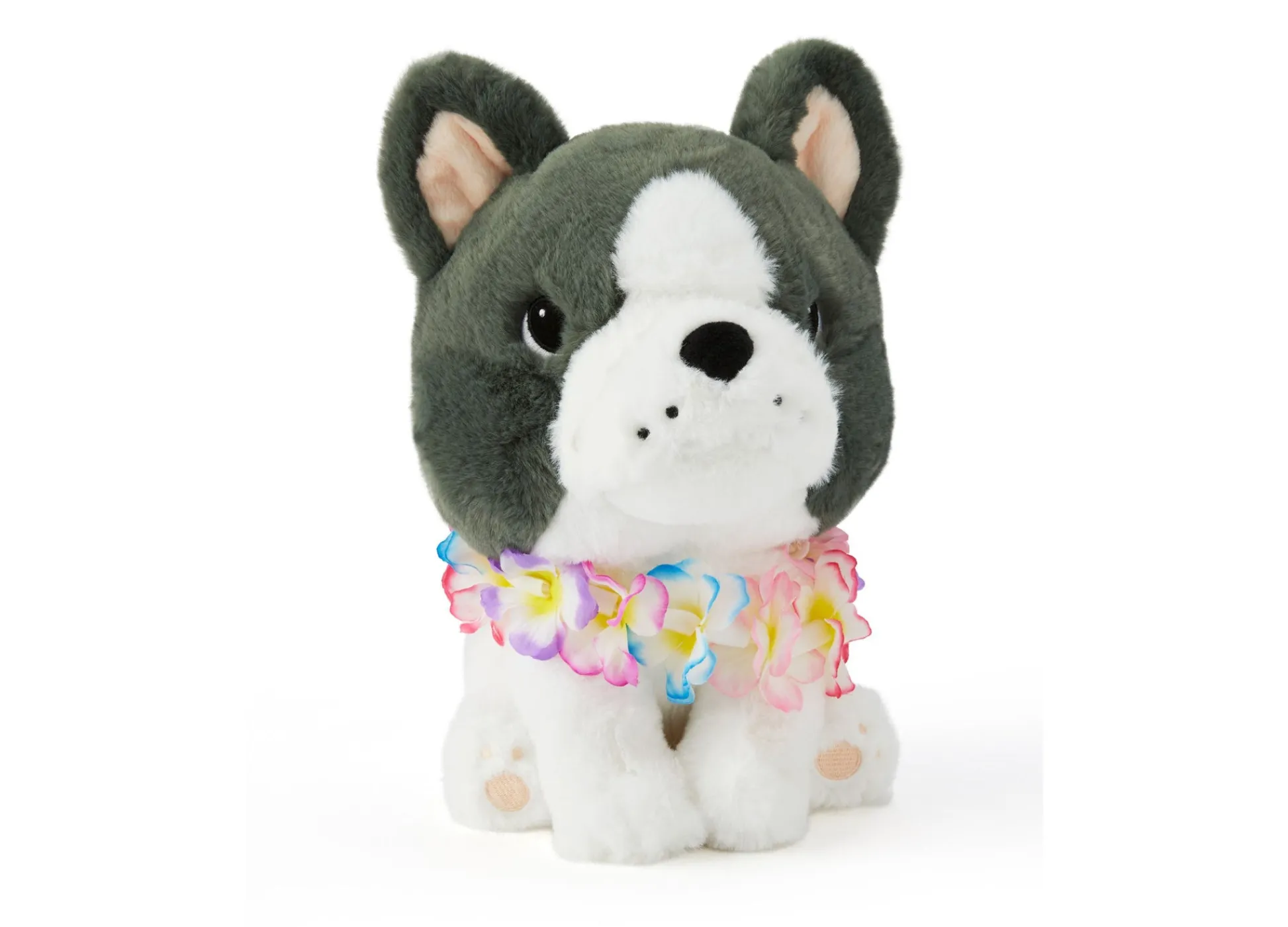 Macy's - Supplier Geoffrey's Toy Box 10-Inch Plush French Bull Dog with Tropical Lei - Grey* Stuffed Animals|Stuffed Animals & Plush Toys