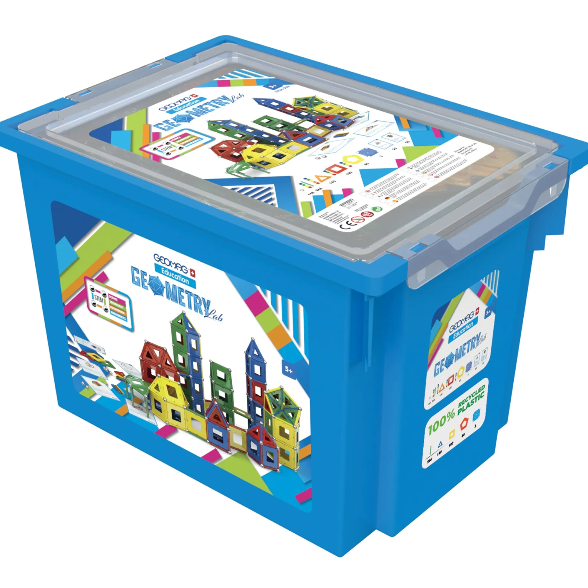 Educators Resource Geomag Geometry Lab Recycled Set - 737 Pieces - Vibrant STEM Learning* Magnetic Tiles & Building Sets