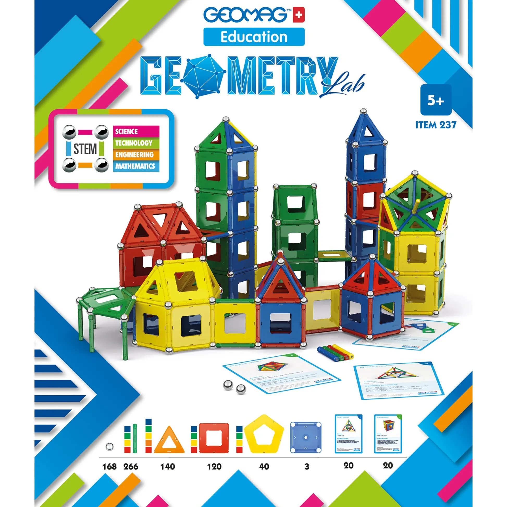 Educators Resource Geomag Geometry Lab Recycled Set - 737 Pieces - Vibrant STEM Learning* Magnetic Tiles & Building Sets