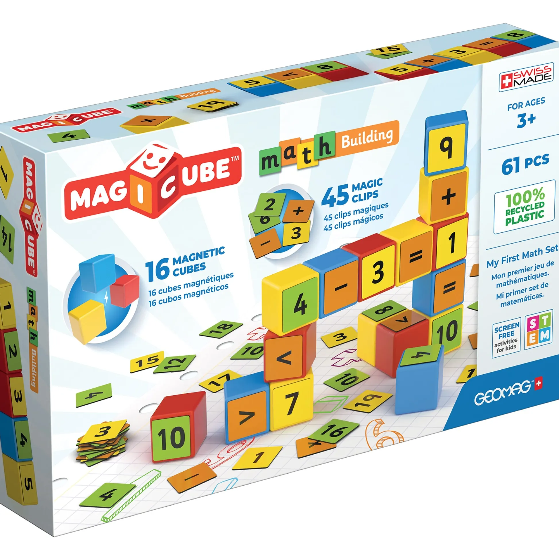 Educators Resource Geomag Magicube Math Building Set - 61 Pieces, Recycled, Colorful Magnetic Blocks* Magnetic Tiles & Building Sets