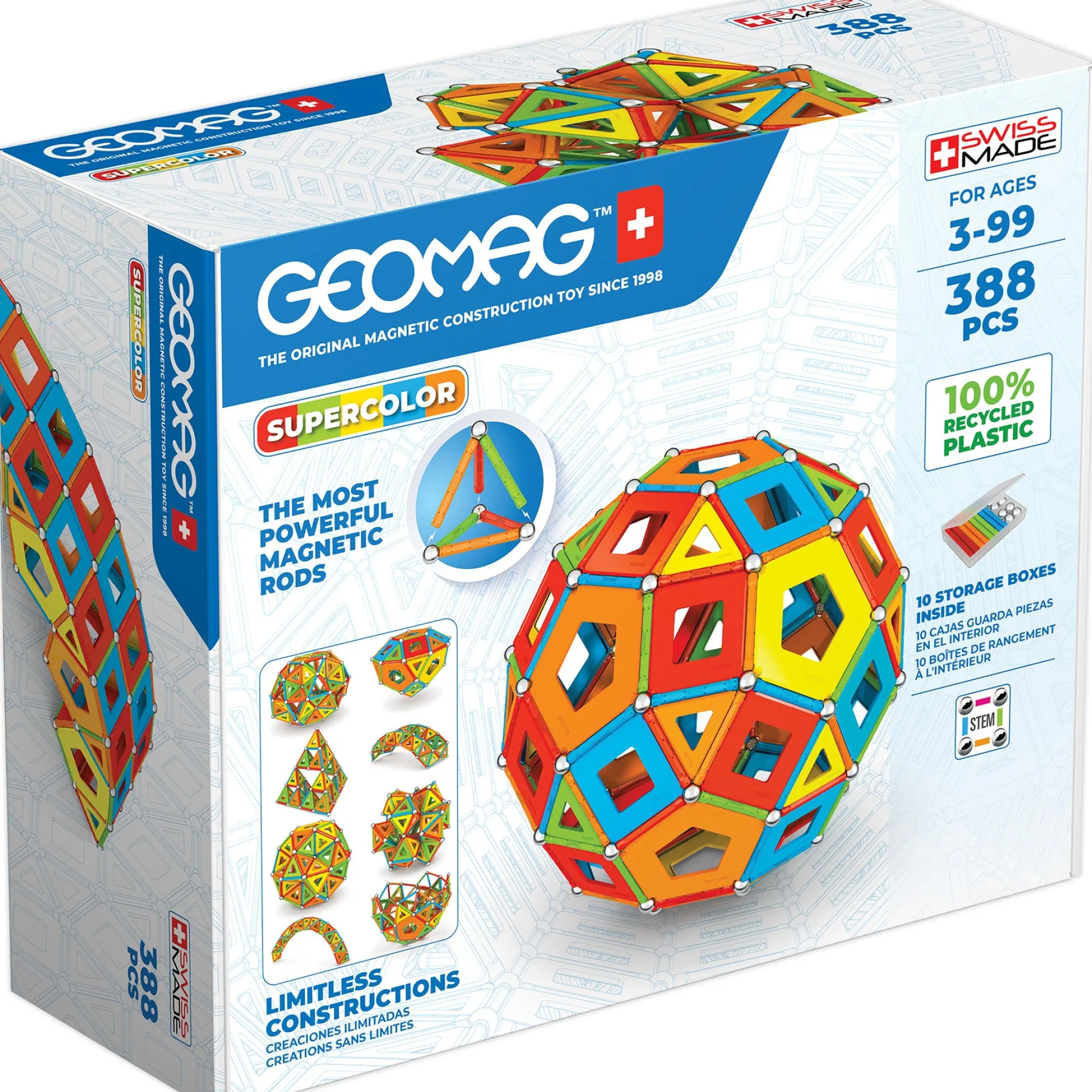 Educators Resource Geomag MASTERBOX Supercolor Recycled Magnetic Building Set - 388 Pieces* Magnetic Tiles & Building Sets