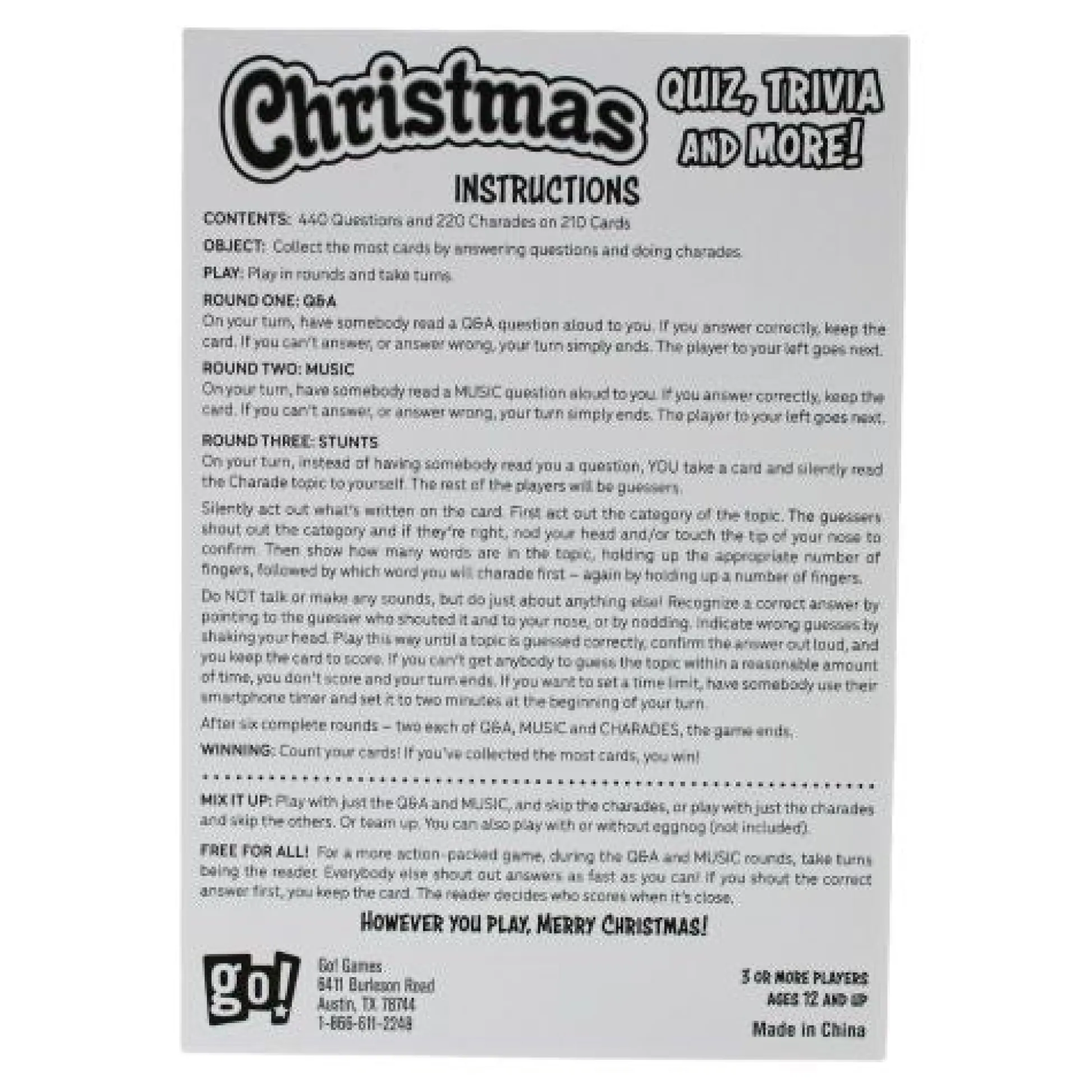 Calendar Holdings, LLC Go! Games Ultimate Christmas Trivia & More Game* Family & Entertainments Games