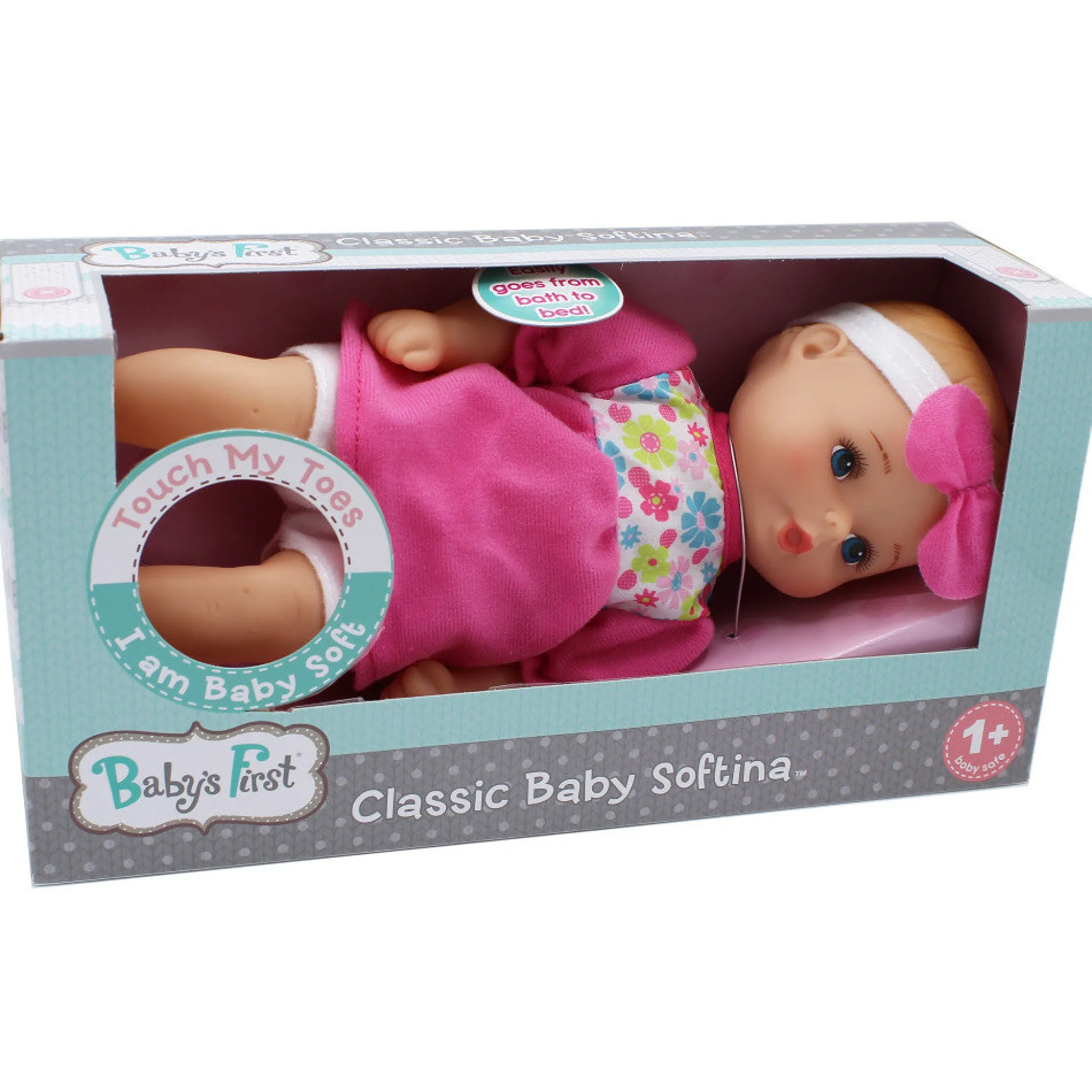 Flat River Group Goldberger 11" Baby's First Classic Softina Doll - Pink Floral Jumper* Baby Dolls|Stuffed Animals & Plush Toys