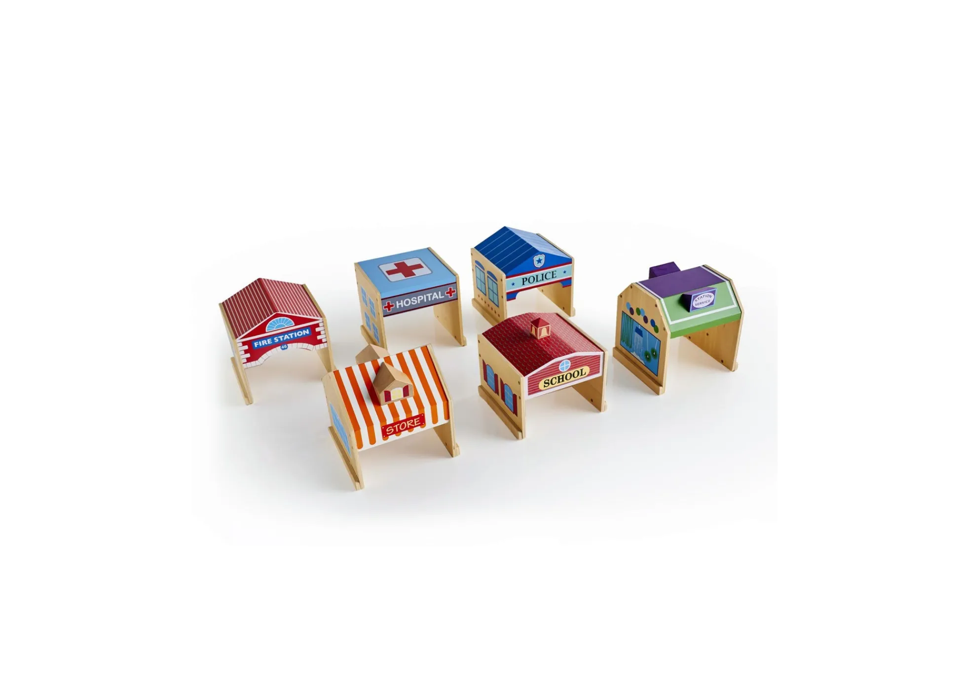 Educators Resource Guidecraft Community Buildings 6-Piece Playset - Plywood* Preschool Vehicles|Social & Emotional Skills