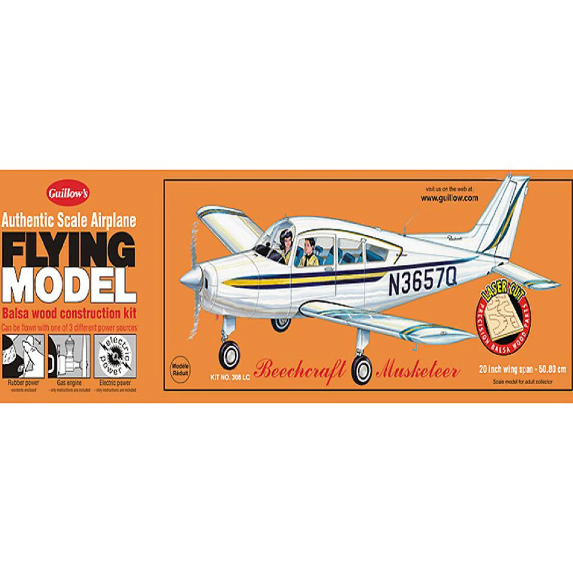 Flat River Group Guillow's Beechcraft Musketeer Series 300 Scale Model Airplane Kit* Model Kits
