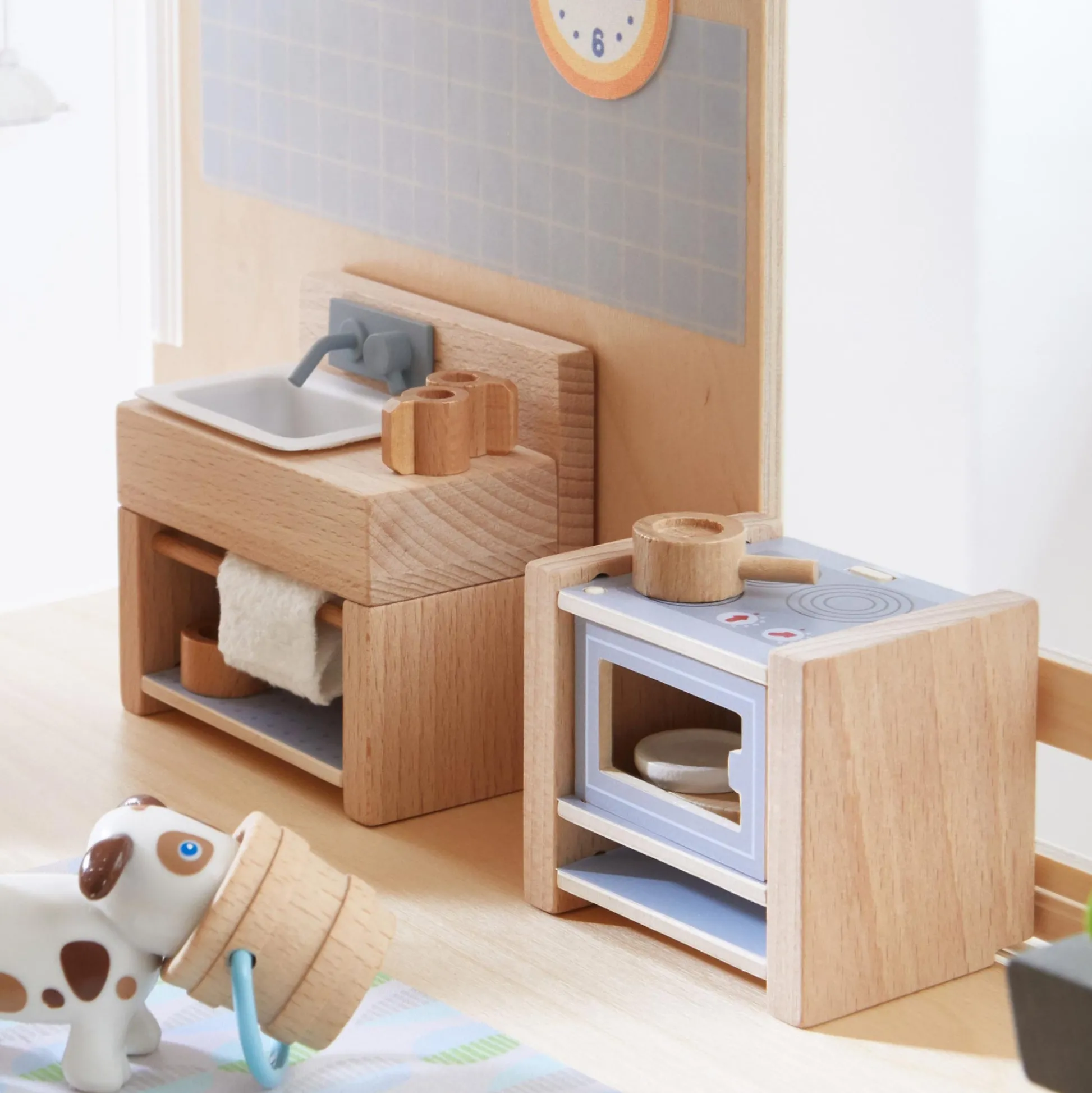 HABA USA HABA Little Friends Kitchen Room Set - Colorful Wooden Playset* Kitchens & Play Food|Social & Emotional Skills