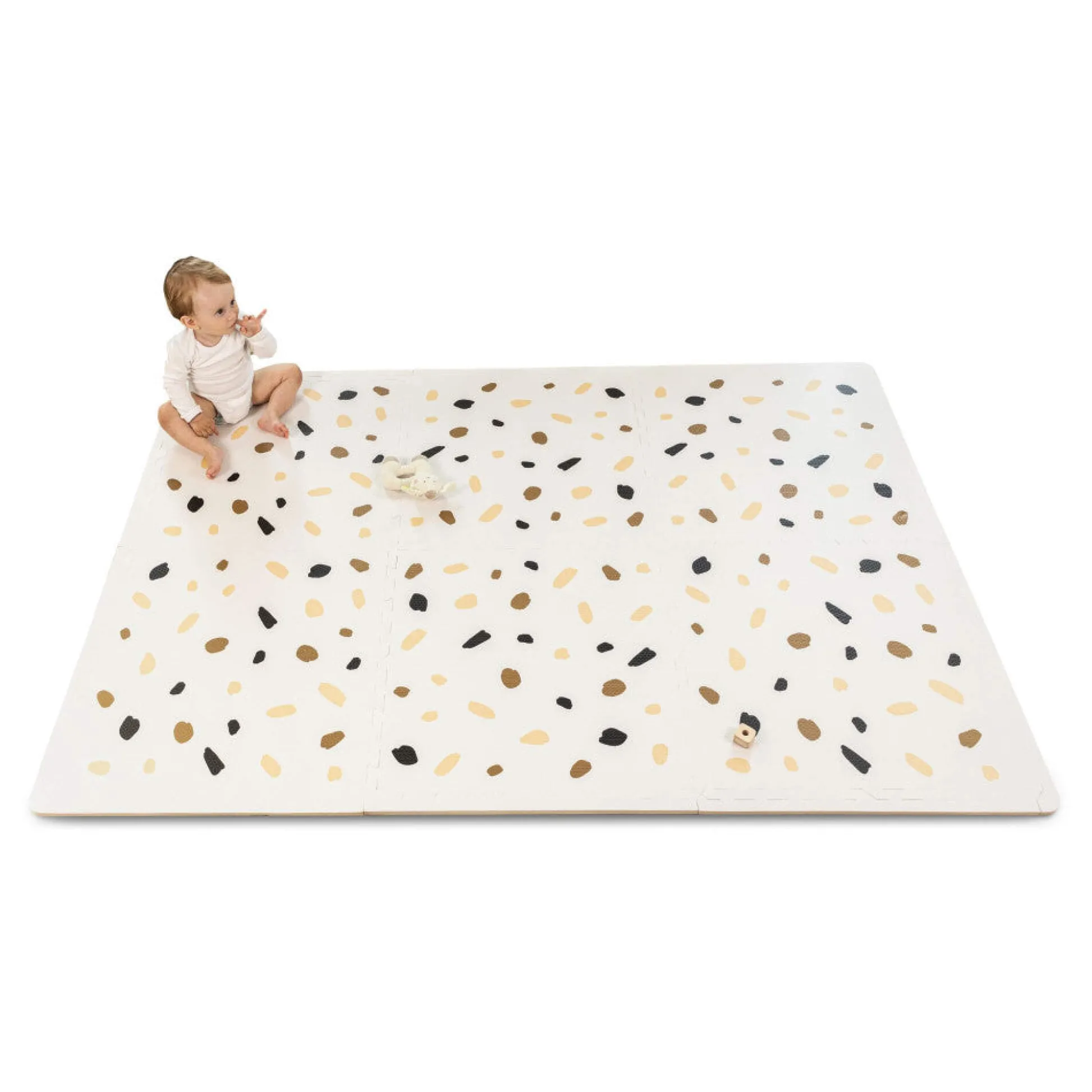 Flat River Group Hakuna Matte Stylish Baby Play Mat: Confetti & White Design - 72x48', 6 XXL Foam Floor Tiles* Activity Centers