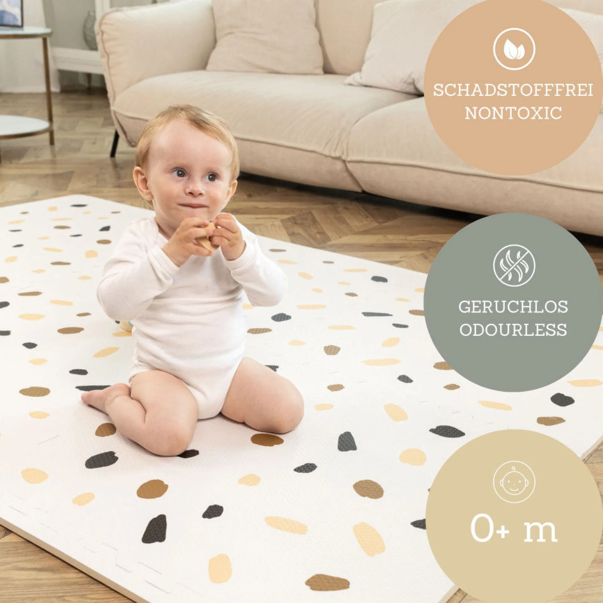 Flat River Group Hakuna Matte Stylish Baby Play Mat: Confetti & White Design - 72x48', 6 XXL Foam Floor Tiles* Activity Centers