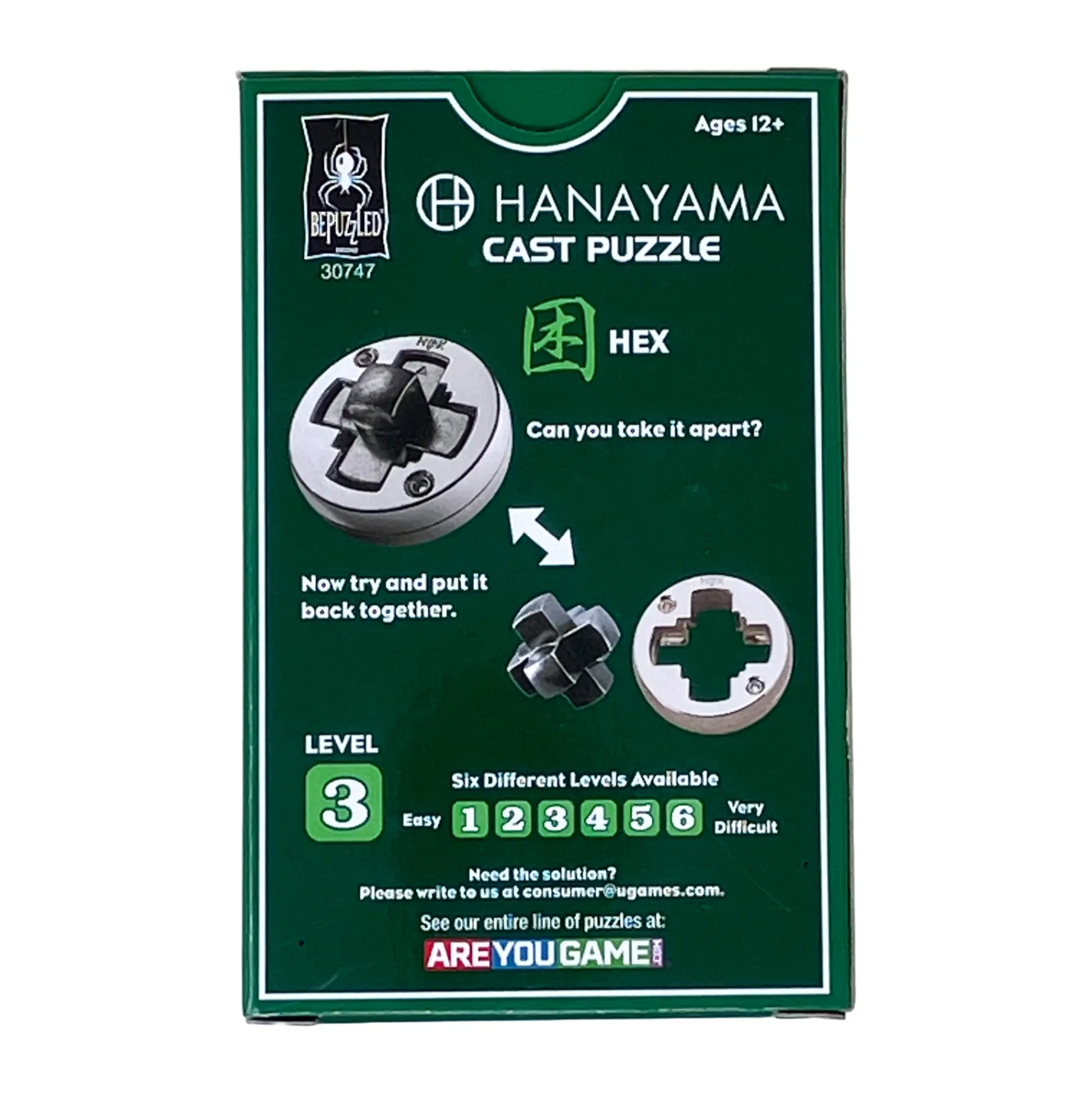 AreYouGame Hanayama Level 3 Cast Puzzle - Hex Brain Teaser* Puzzles