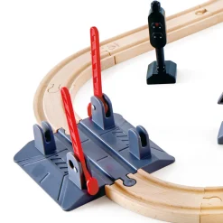 Flat River Group Hape - 32pc Wooden Train Cargo Railroad Yard - Crossing & Crane Set* Trains & Train Tables