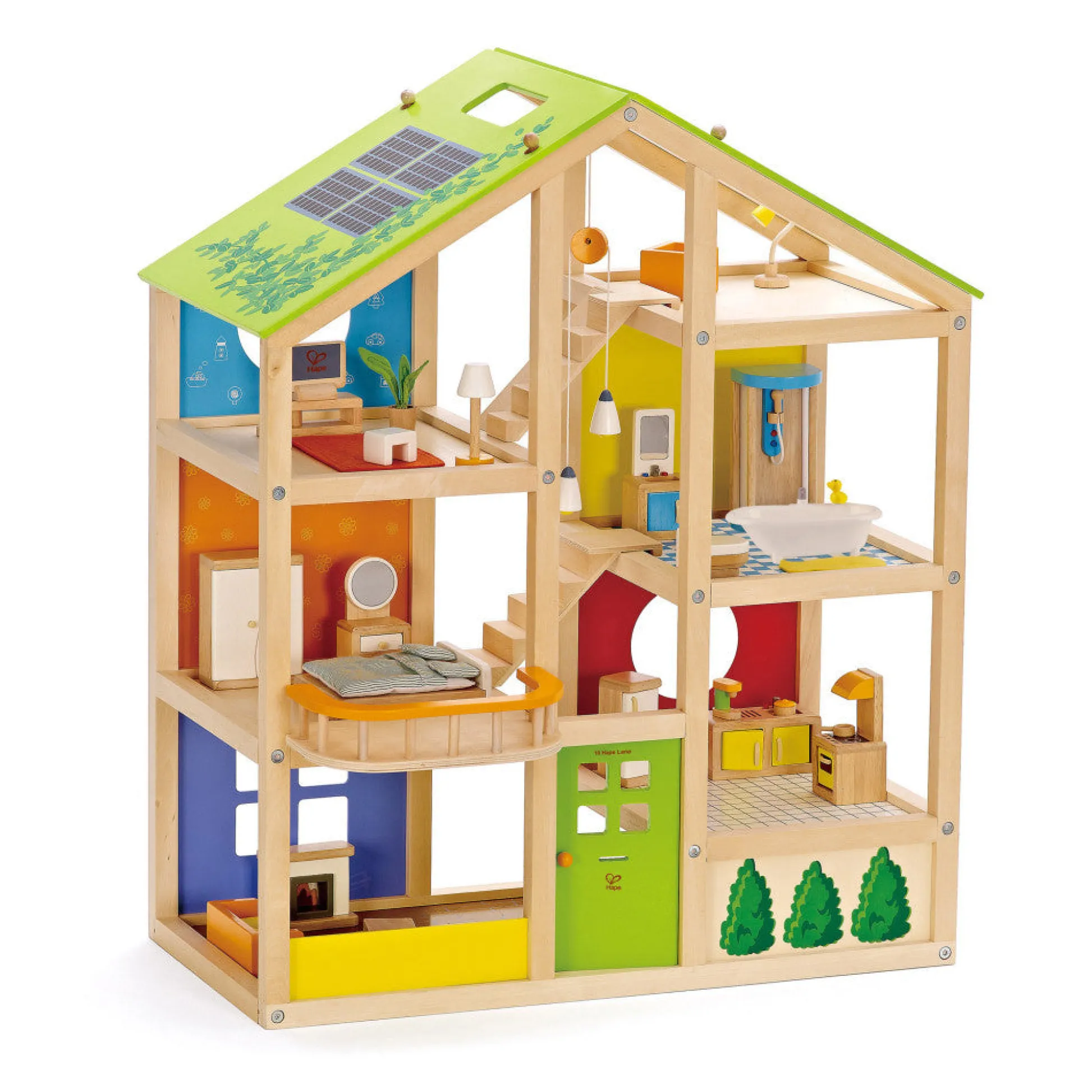 Flat River Group Hape All Seasons Wooden Dollhouse - Award-Winning 3-Story Playset* Social & Emotional Skills|Doll Houses, Furniture & Accessories