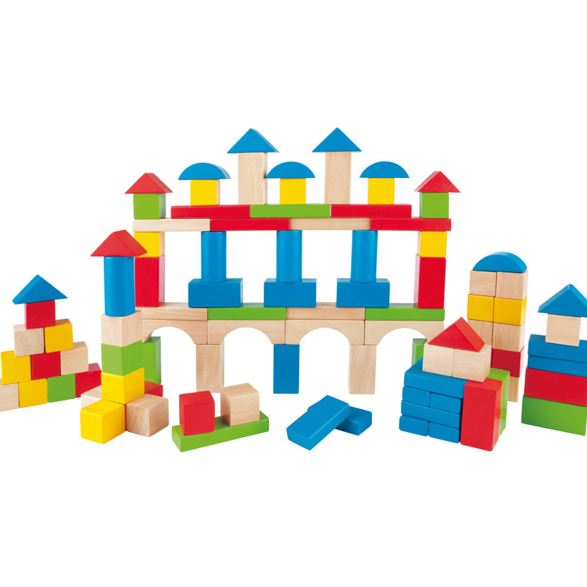 Flat River Group Hape Build Up & Away 100-Piece Colorful Wooden Block Set* Wood & Jumbo Blocks
