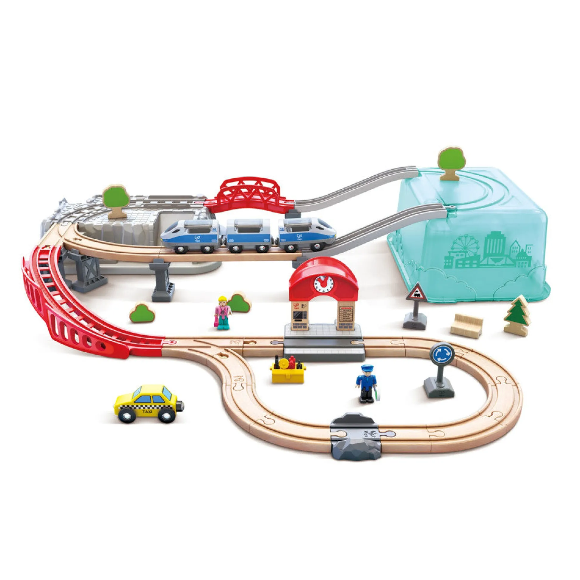 Flat River Group Hape City Train Wooden Bucket Set - 48 Piece, Ages 3+* Trains & Train Tables