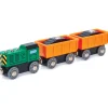 Flat River Group Hape Diesel Freight Train Set - Green & Orange 3pc Wooden Locomotive* Trains & Train Tables