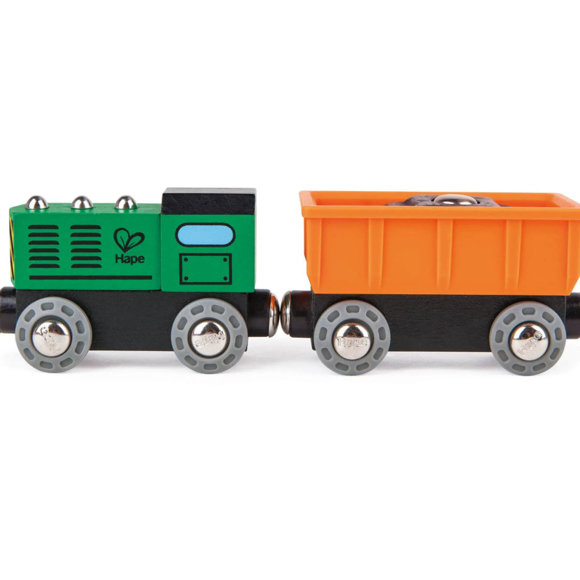Flat River Group Hape Diesel Freight Train Set - Green & Orange 3pc Wooden Locomotive* Trains & Train Tables