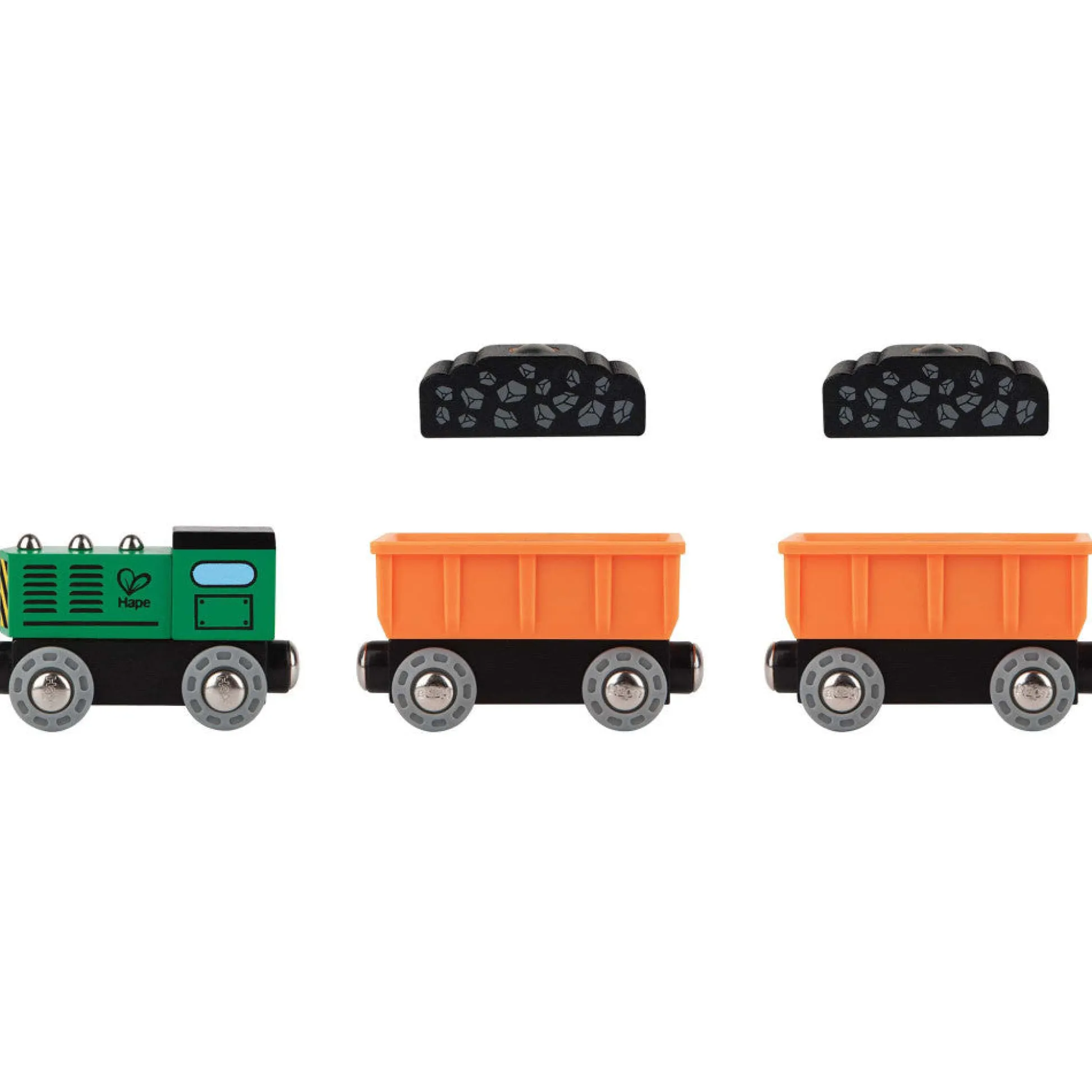 Flat River Group Hape Diesel Freight Train Set - Green & Orange 3pc Wooden Locomotive* Trains & Train Tables