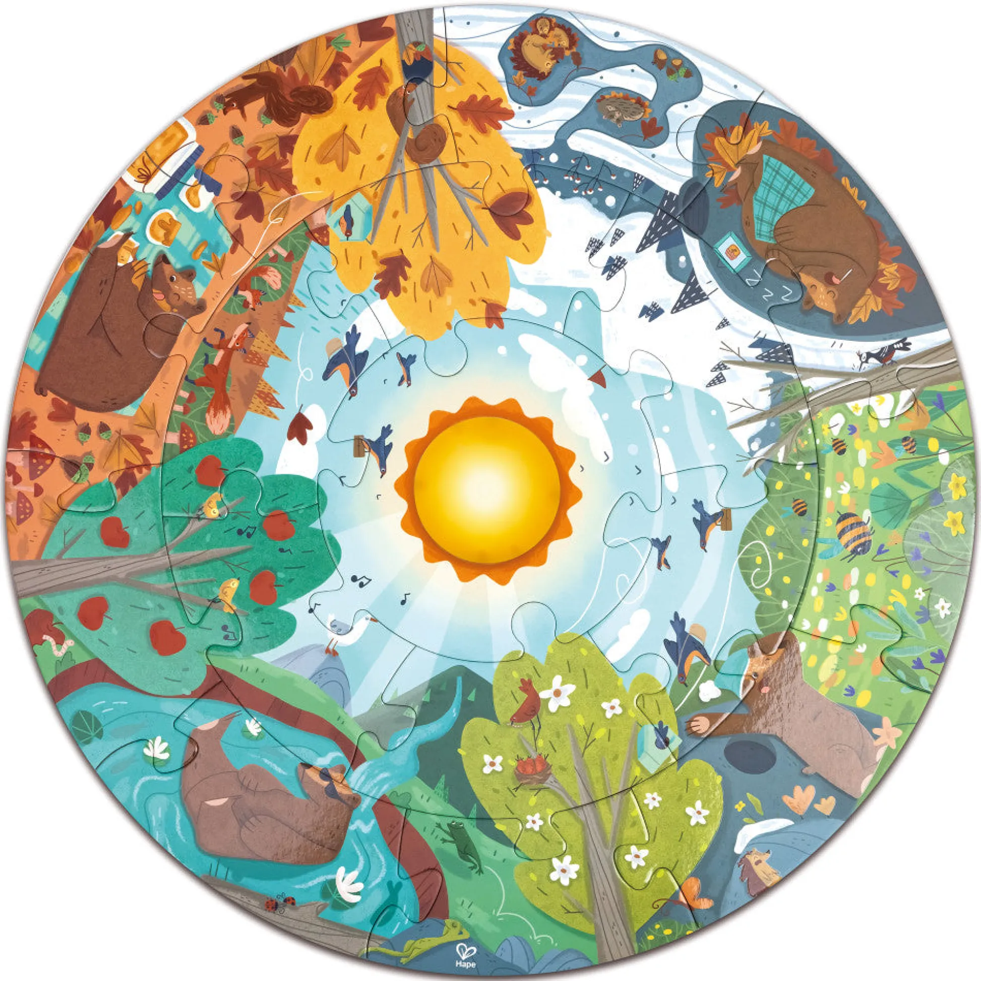 Flat River Group Hape Four Seasons 16-Piece Circle Floor Puzzle with LED Sun* Puzzles