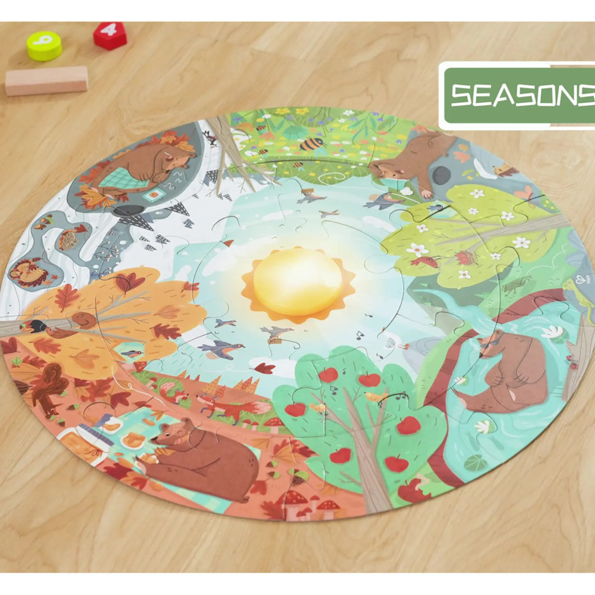 Flat River Group Hape Four Seasons 16-Piece Circle Floor Puzzle with LED Sun* Puzzles