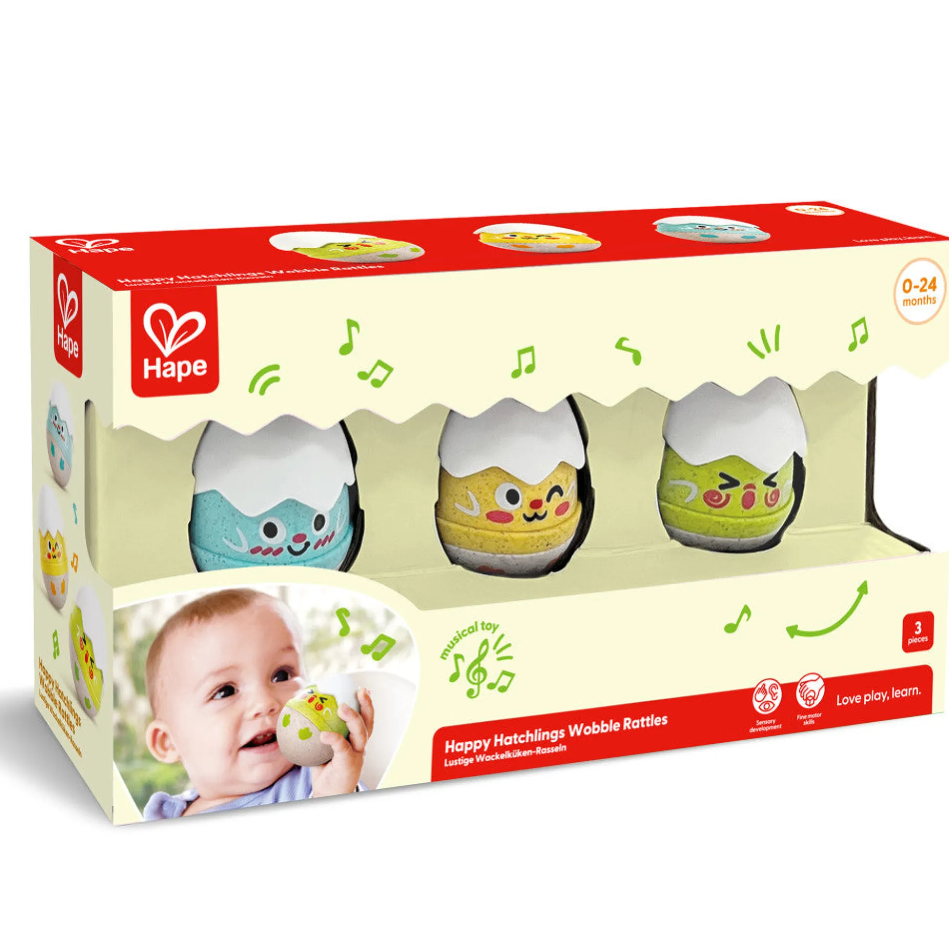 Flat River Group Hape Happy Hatchlings Wobble Rattles – 3pc, Emotive Eggs Edition* Social & Emotional Skills|Rattlers & Teethers