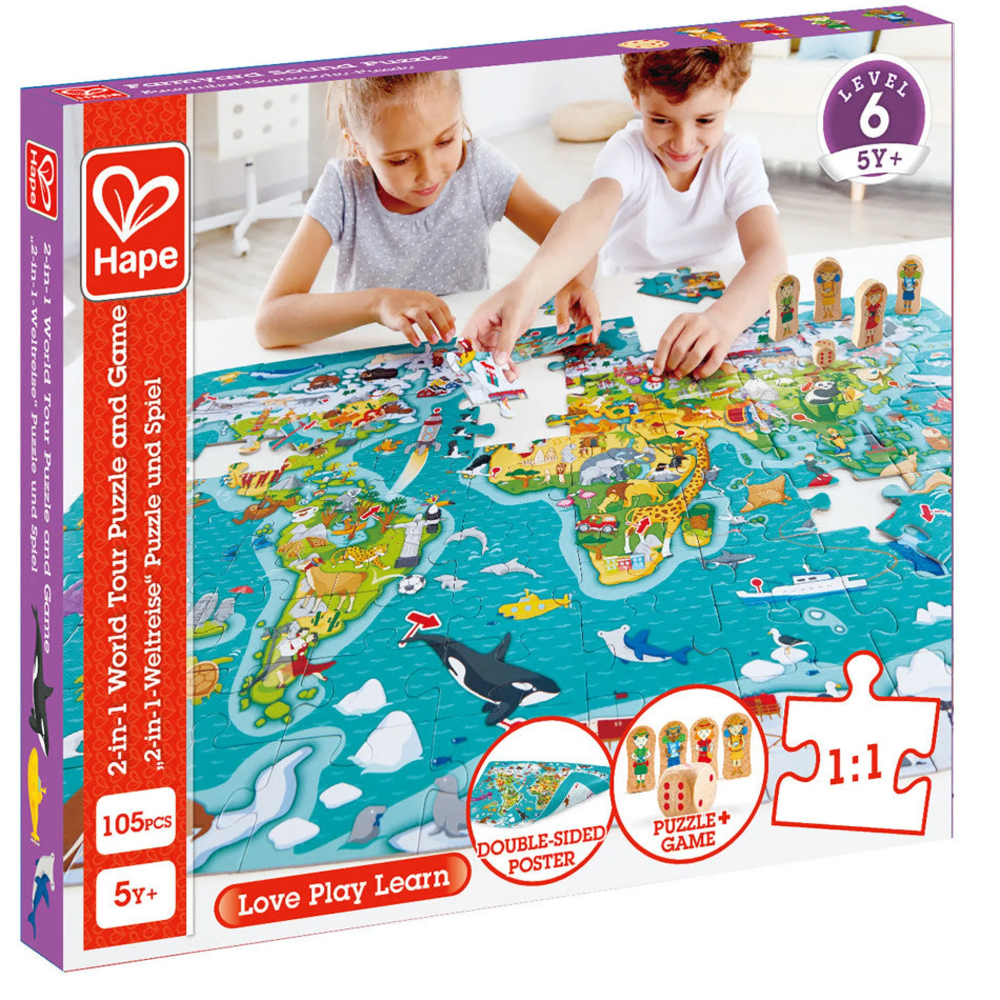 Flat River Group Hape 2-In-1 World Tour Puzzle & Game - 105pc* Puzzles