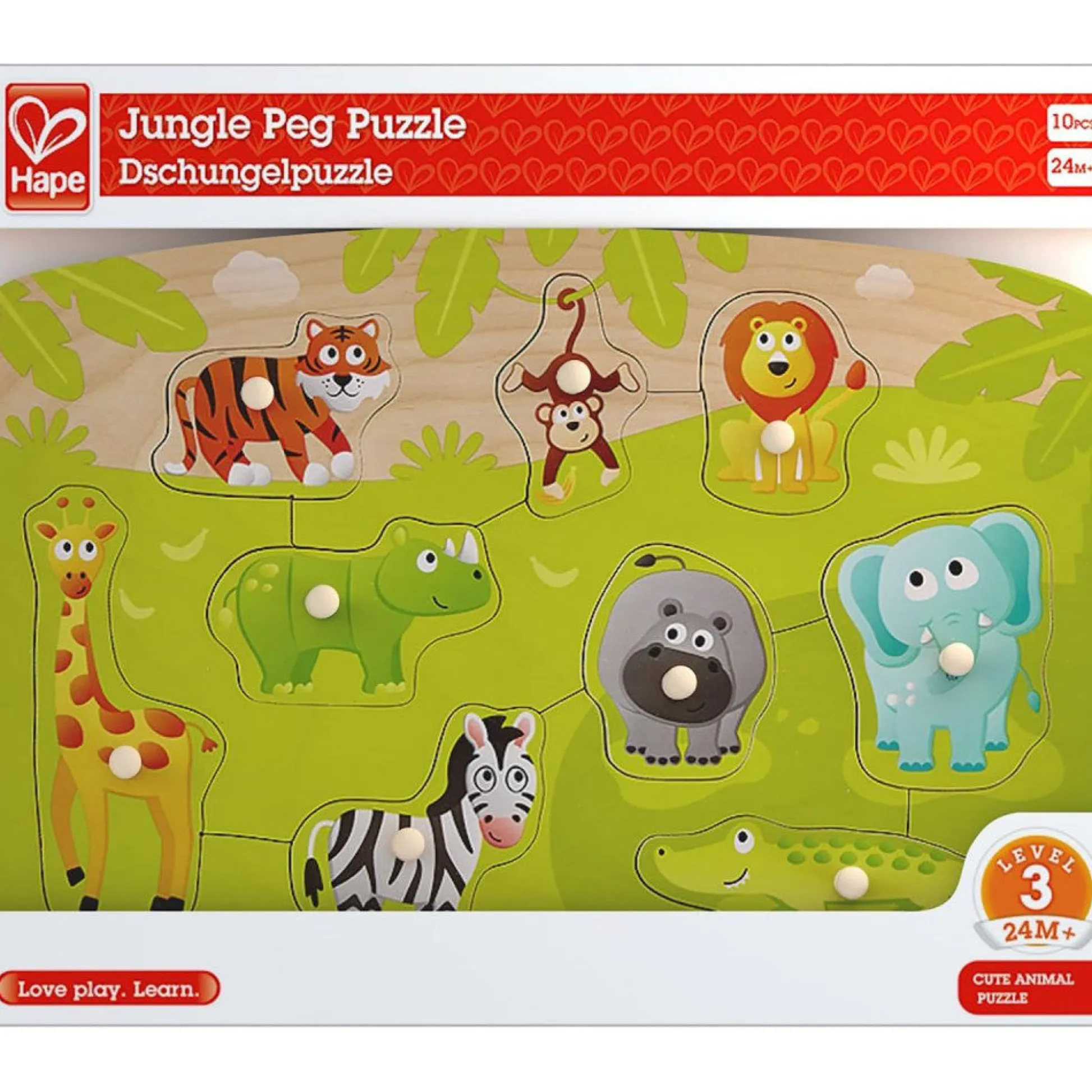 Flat River Group Hape Jungle Adventure 10pc Wooden Peg Puzzle* Puzzles