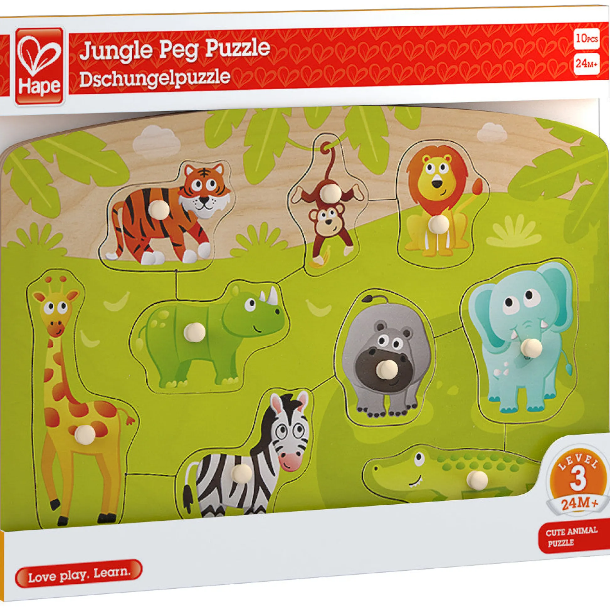 Flat River Group Hape Jungle Adventure 10pc Wooden Peg Puzzle* Puzzles