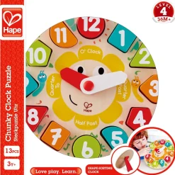 Flat River Group Hape Learn The Time Bug Puzzle - 13pc Colorful Wooden Clock* Preschool Education Toys & Activities|Puzzles