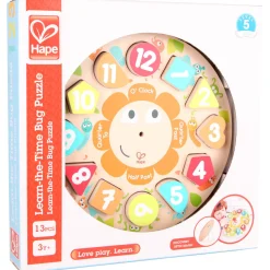 Flat River Group Hape Learn The Time Bug Puzzle - 13pc Colorful Wooden Clock* Preschool Education Toys & Activities|Puzzles
