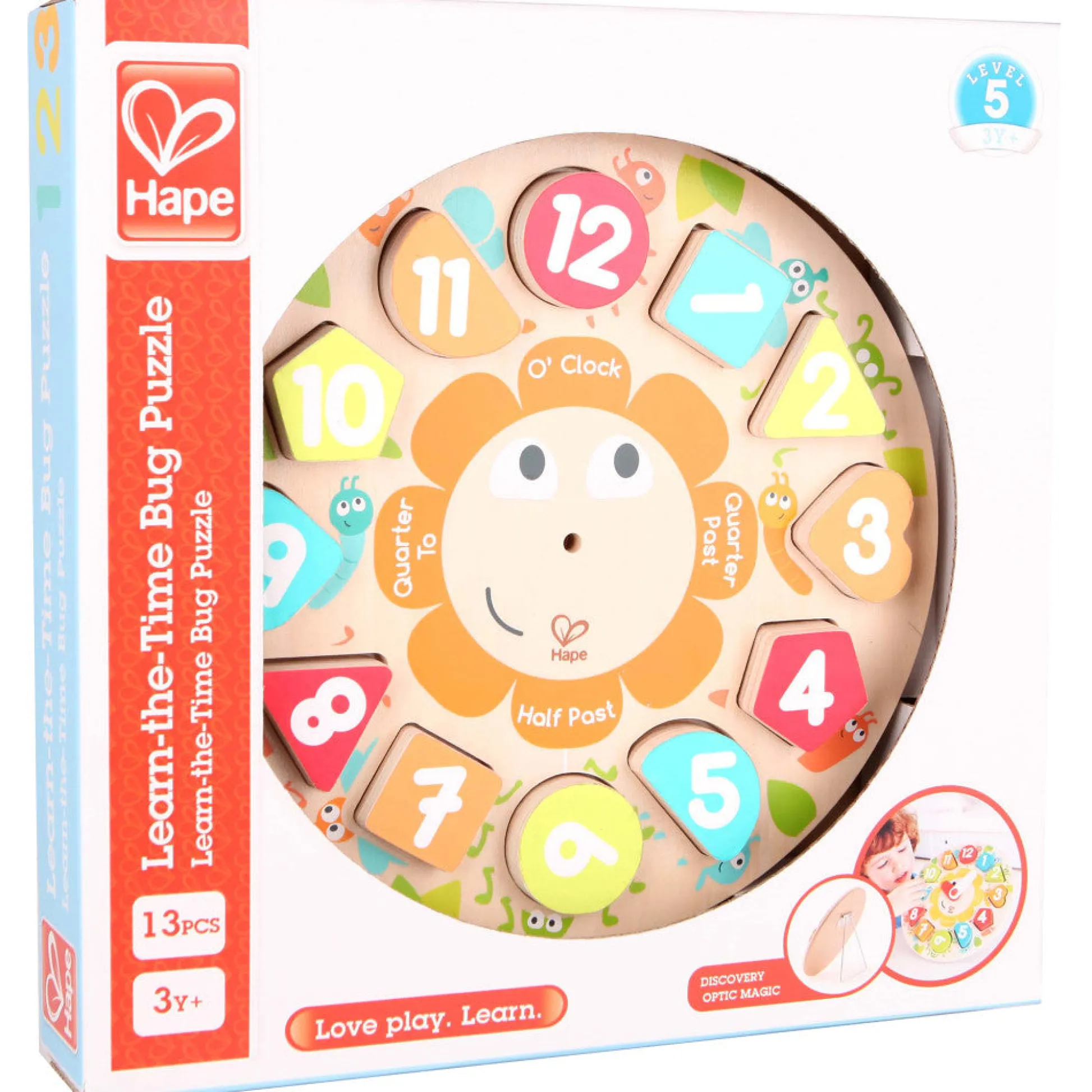 Flat River Group Hape Learn The Time Bug Puzzle - 13pc Colorful Wooden Clock* Preschool Education Toys & Activities|Puzzles