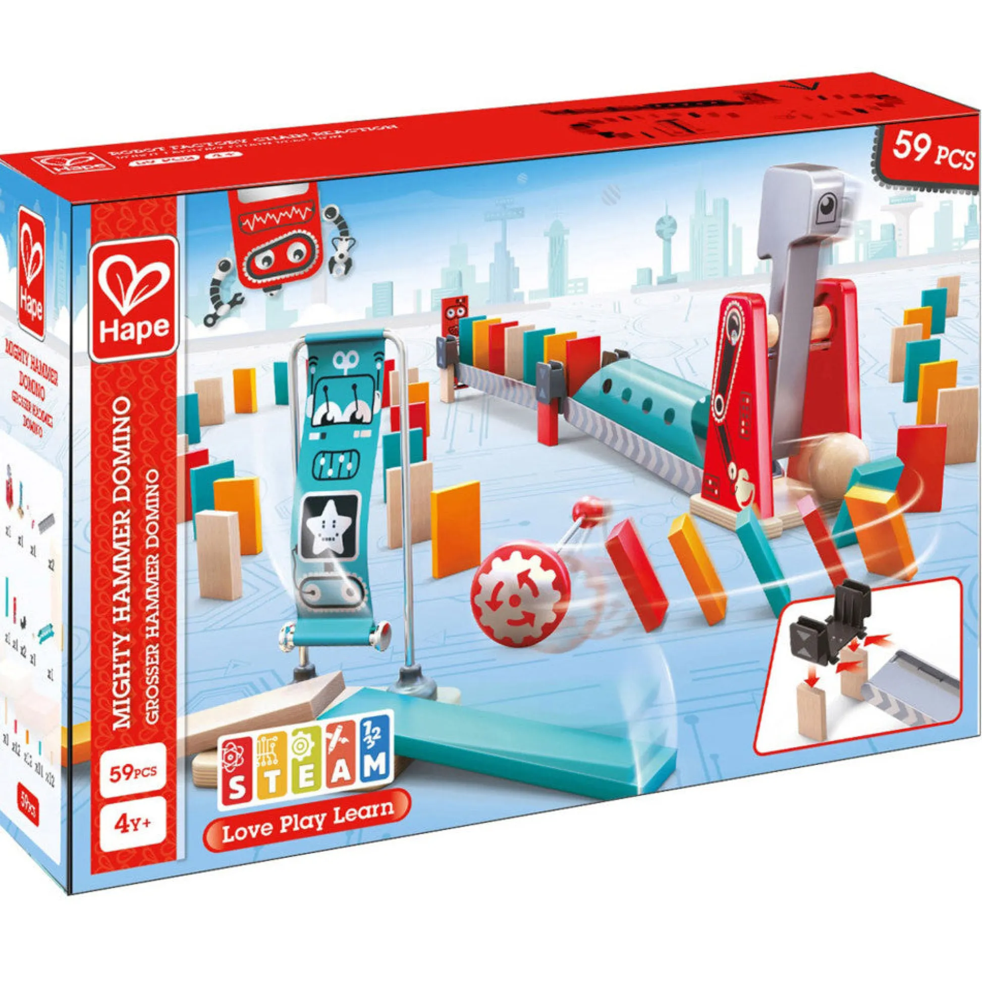 Flat River Group Hape Mighty Hammer Wooden Domino Set - 59 Pieces Interactive Playset* Wood & Jumbo Blocks