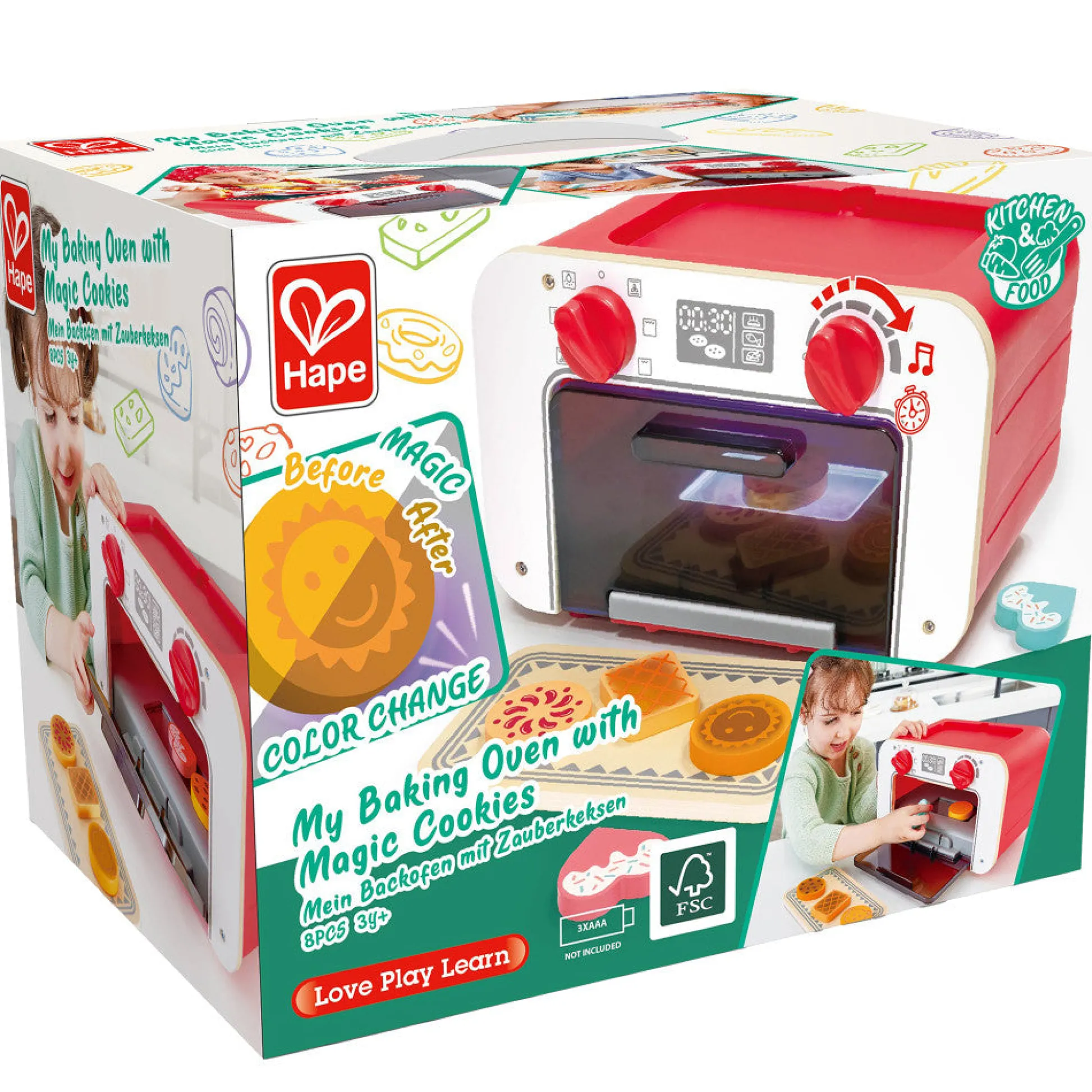 Flat River Group Hape My Baking Oven Playset with Magic Color-Changing Cookies - Red & White* Kitchens & Play Food|Dress Up