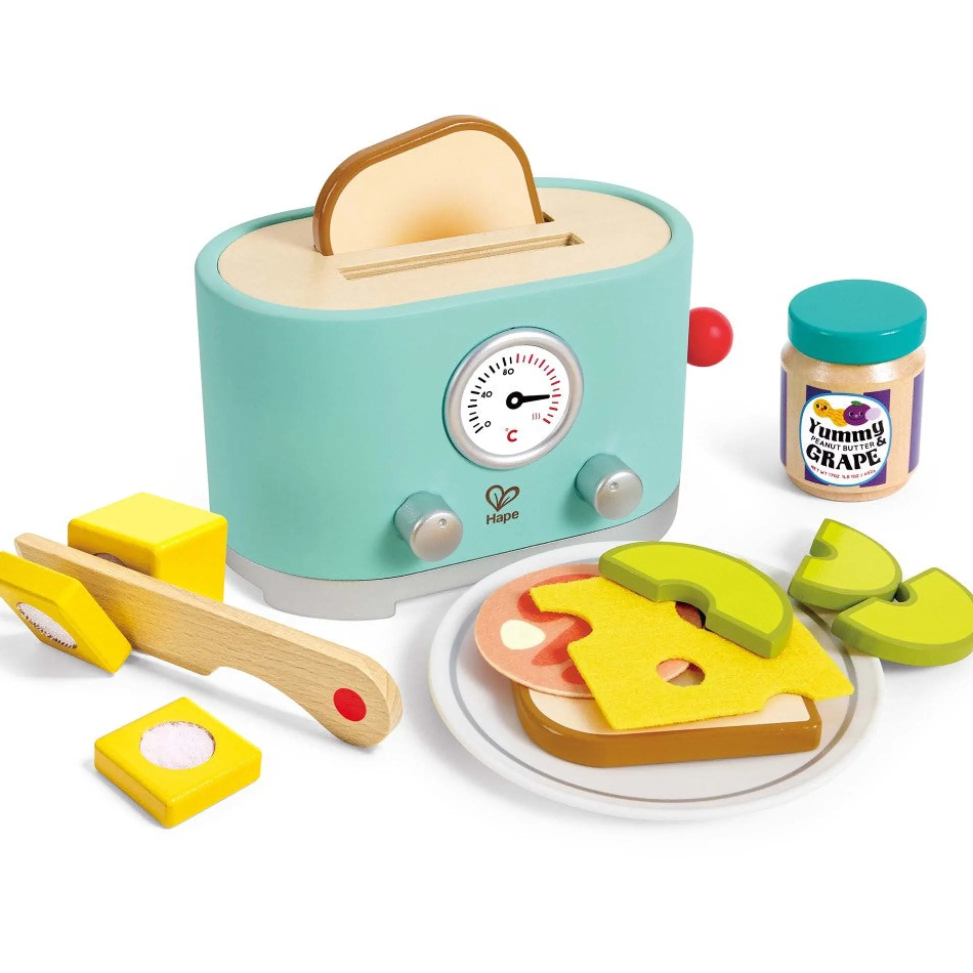 Flat River Group Hape 15pc Ding & Pop-Up Toaster - Teal Wooden Food Playset* Kitchens & Play Food|Dress Up