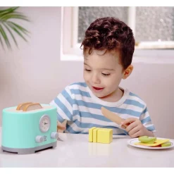 Flat River Group Hape 15pc Ding & Pop-Up Toaster - Teal Wooden Food Playset* Kitchens & Play Food|Dress Up
