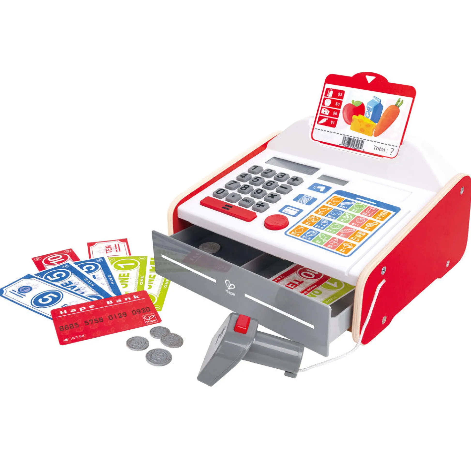 Flat River Group Hape 24-Piece Beep 'N' Buy Cash Register - Red & White* Kitchens & Play Food|Dress Up