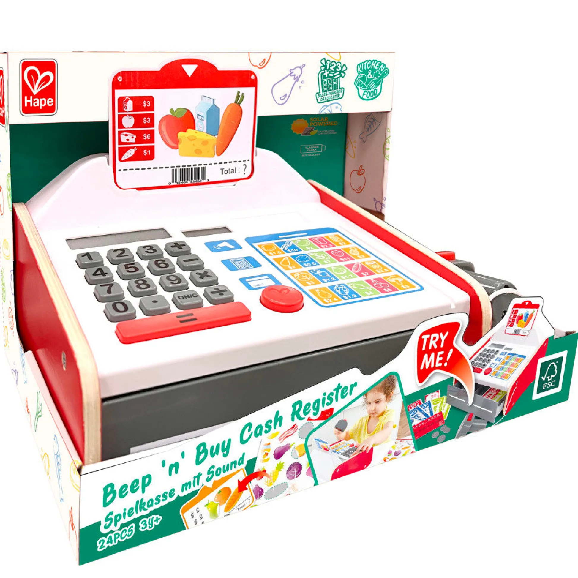 Flat River Group Hape 24-Piece Beep 'N' Buy Cash Register - Red & White* Kitchens & Play Food|Dress Up