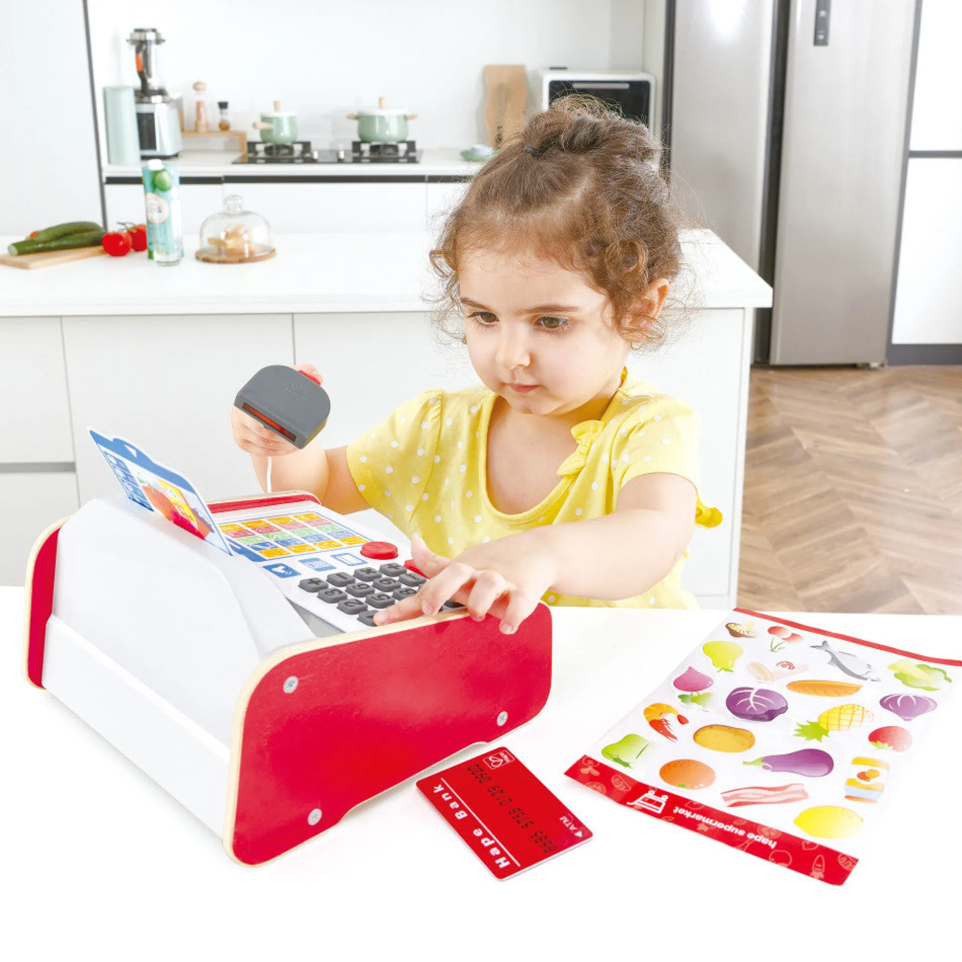 Flat River Group Hape 24-Piece Beep 'N' Buy Cash Register - Red & White* Kitchens & Play Food|Dress Up
